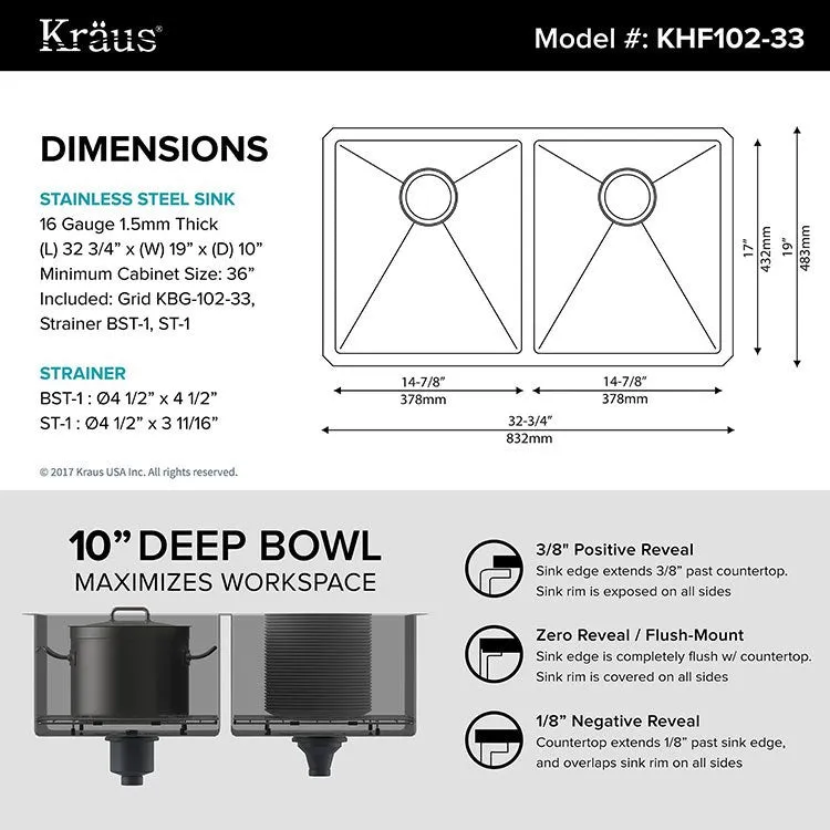 33" 50/50 Double Bowl Stainless Steel Undermount Kitchen Sink with NoiseDefend