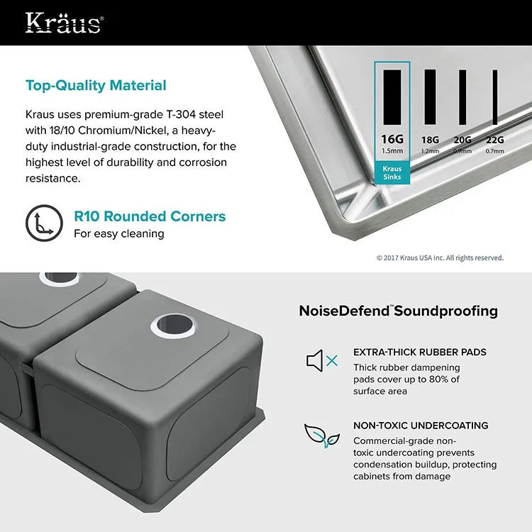 33" 50/50 Double Bowl Stainless Steel Undermount Kitchen Sink with NoiseDefend