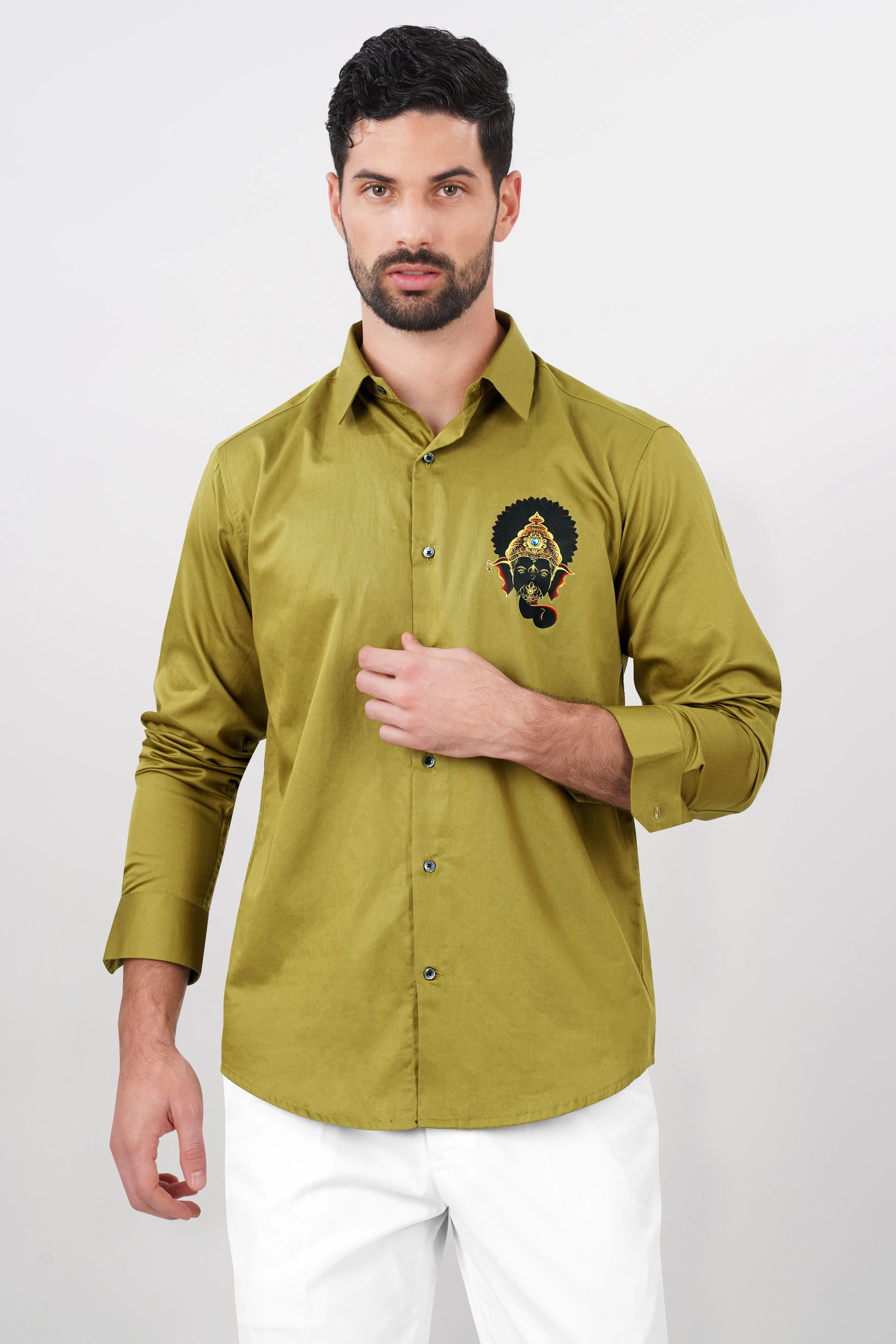 Alpine Brown Lord Ganesha Printed Subtle Sheen Super Soft Premium Cotton Designer Shirt