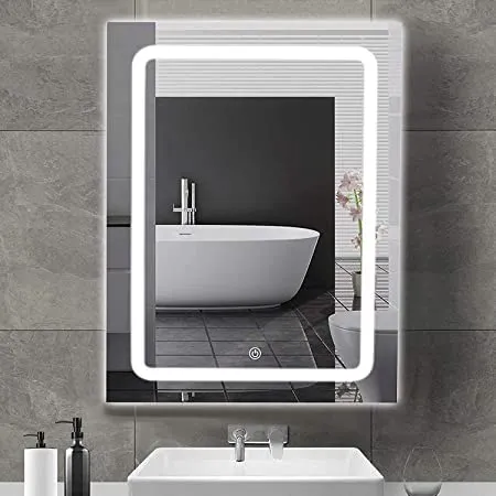 ARANAUT Rectangular Shaped Mirror, LED Illuminated Vanity Mirror with Touch Sensor, Wall Mounted Mirror for Bathroom, Bedroom & Makeup Room (18x24 inches, White Light, Framed)