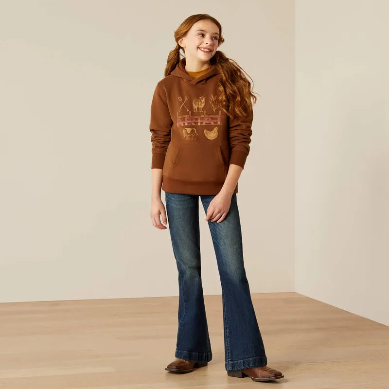 Ariat Girl's Ranch Collections Hoodie in Soft Silt