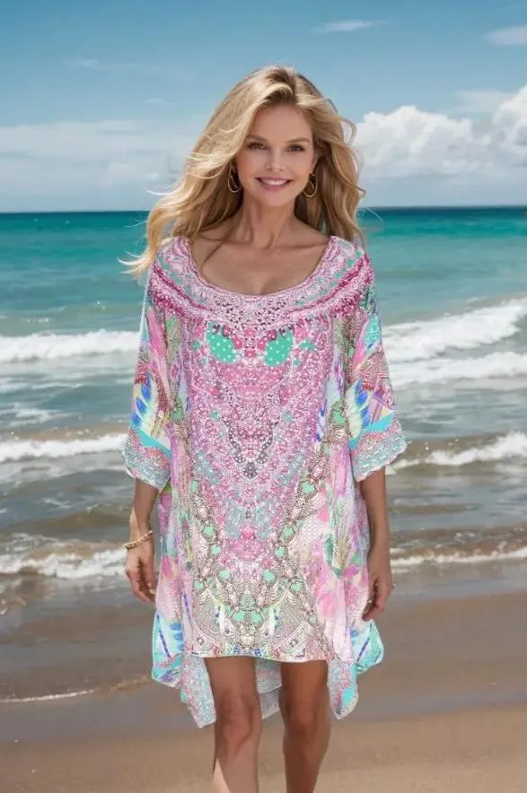 Batwing Silk Embellished Kaftan/Top