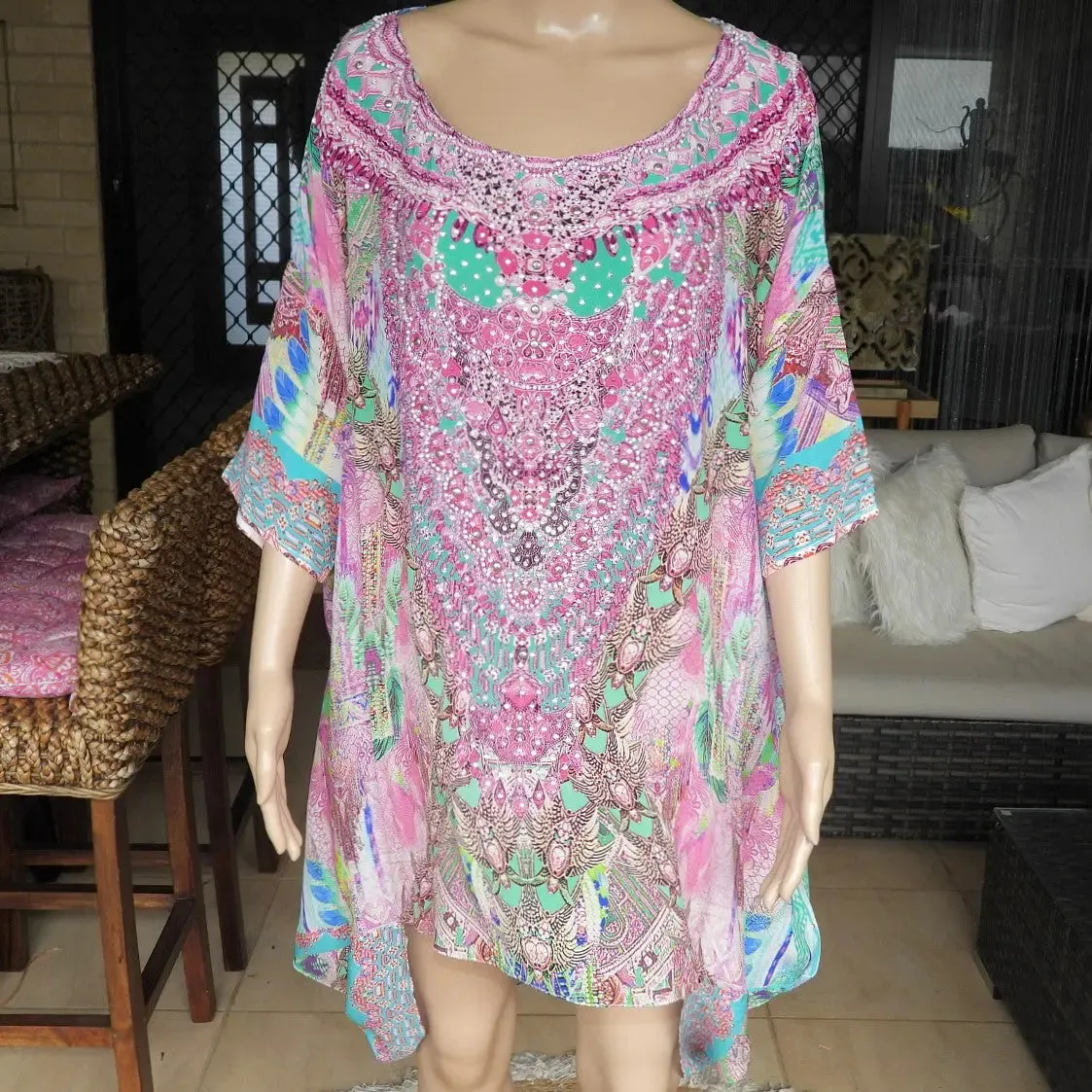 Batwing Silk Embellished Kaftan/Top