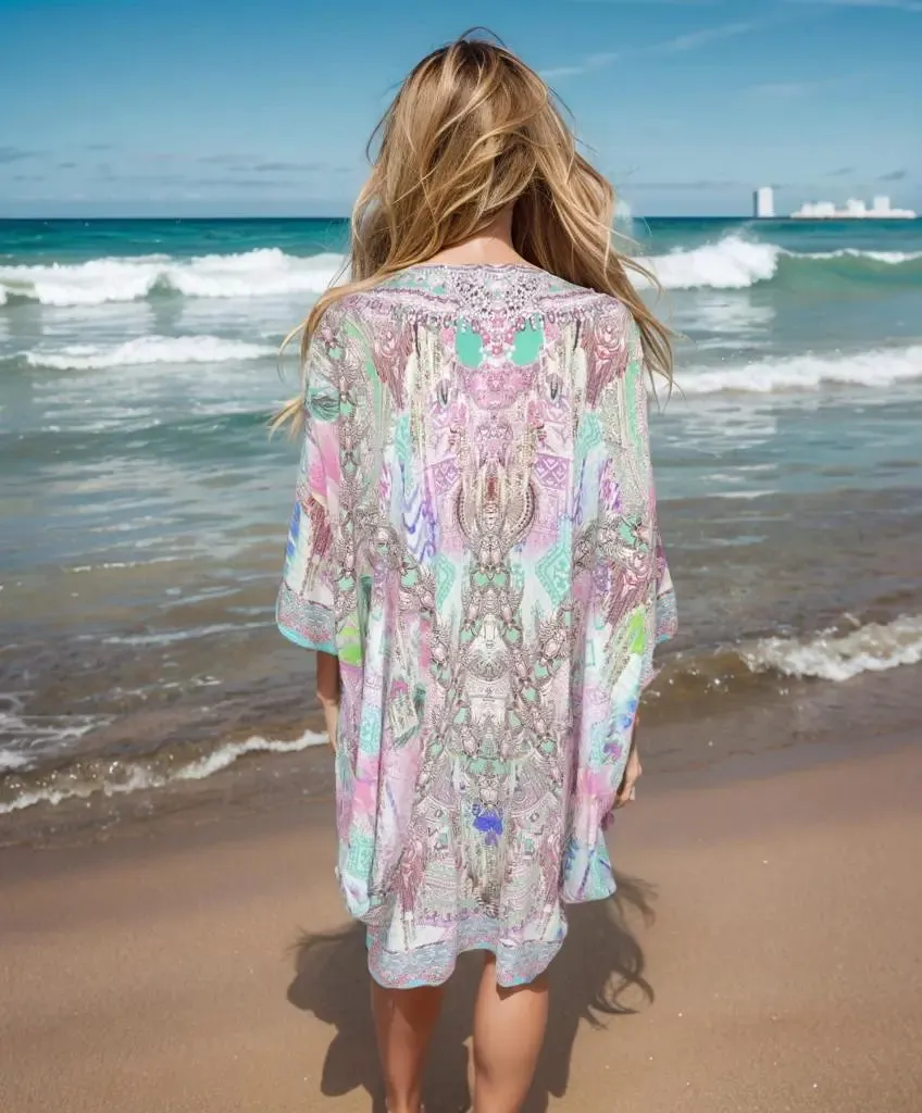 Batwing Silk Embellished Kaftan/Top