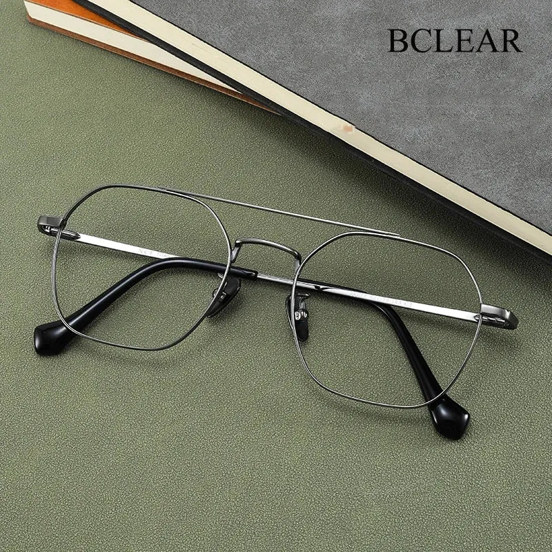 Bclear Unisex Full Rim Oval Titanium Double Bridge Eyeglasses 86677