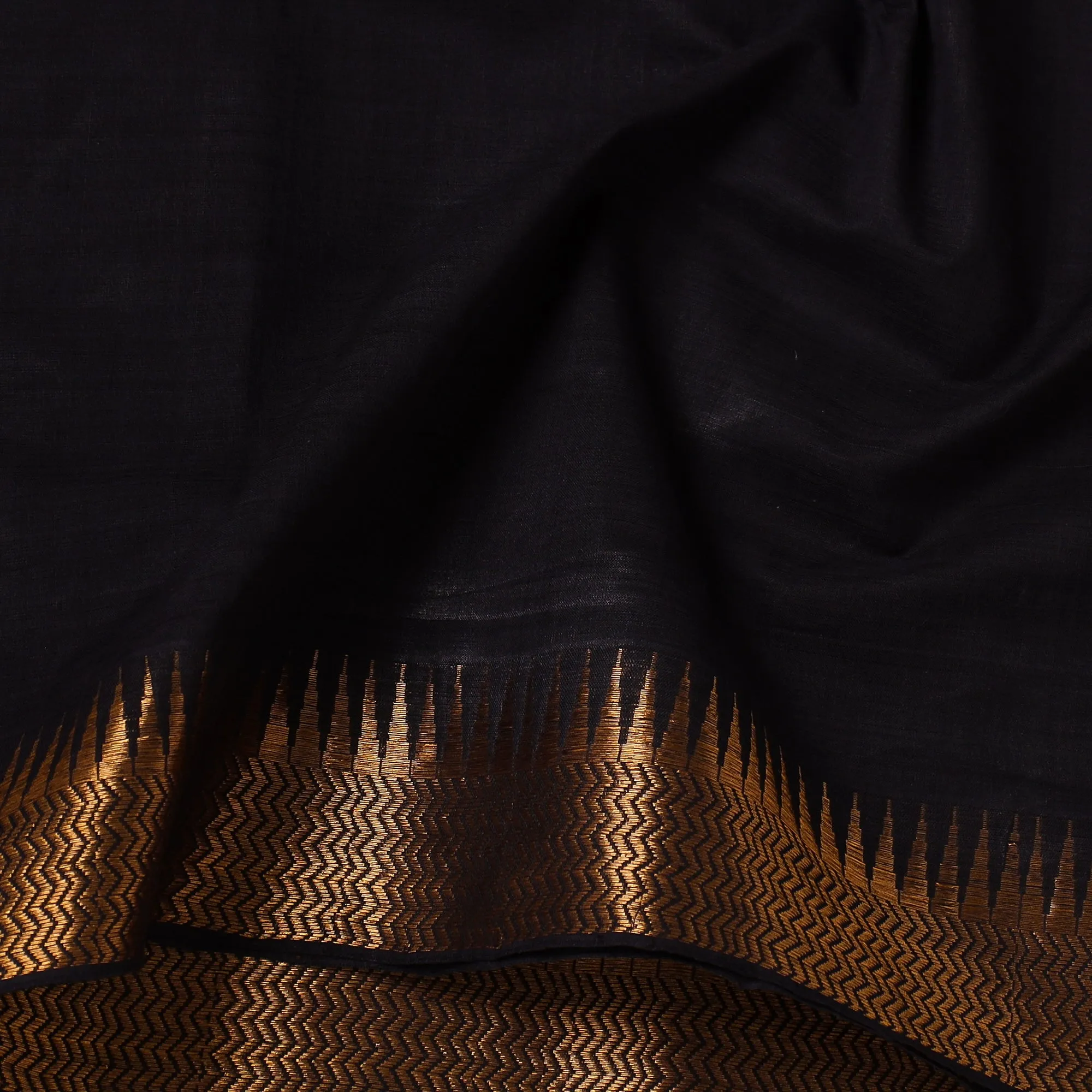 Black - Handloom Mangalagiri Cotton Fabric with Zari Border 01