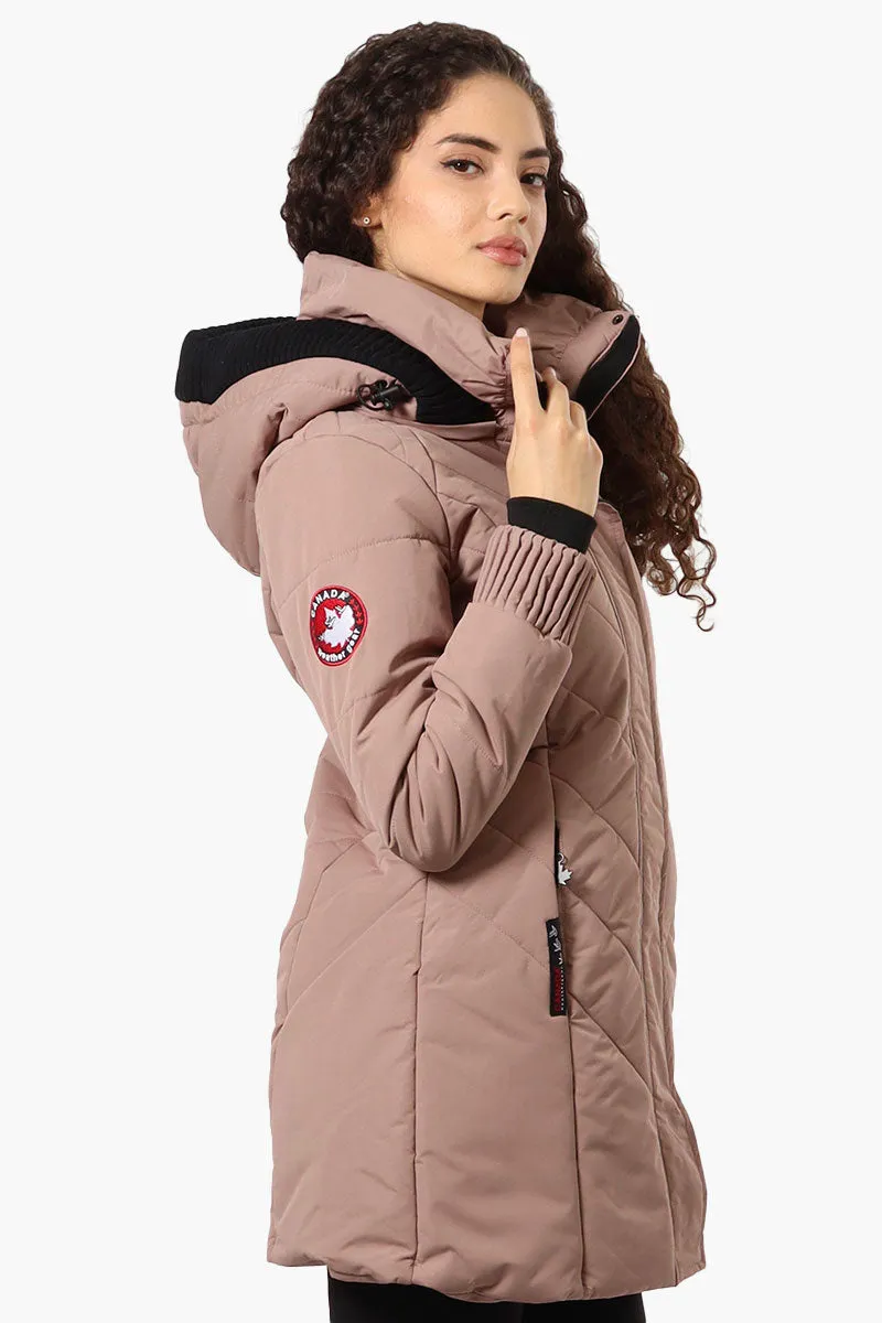 Canada Weather Gear Chevron Quilted Parka Jacket - Brown