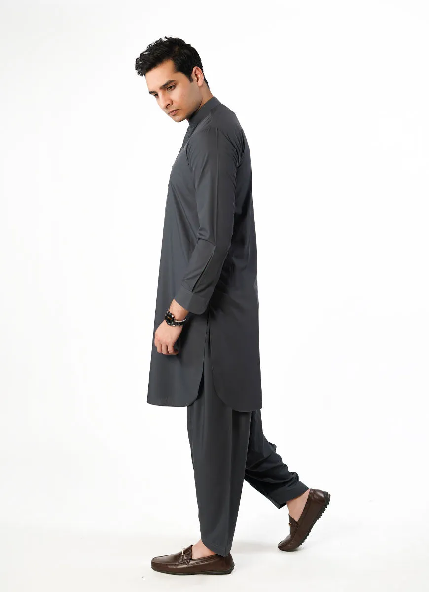 Charcoal Plain Delta Wash N Wear Shalwar Kameez Suit