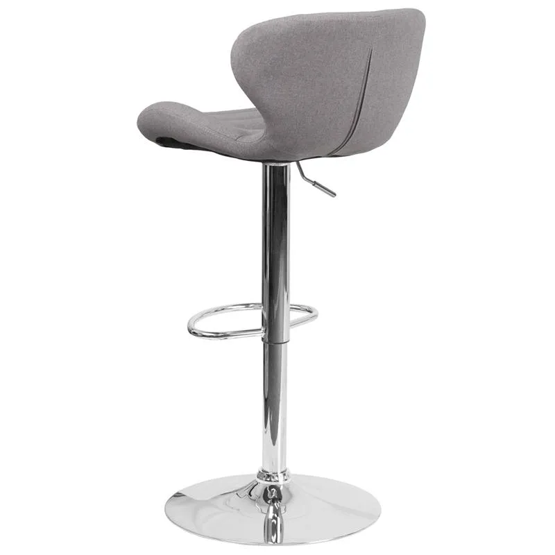 Contemporary Gray Fabric Adjustable Height Barstool With Curved Back And Chrome Base By Flash Furniture