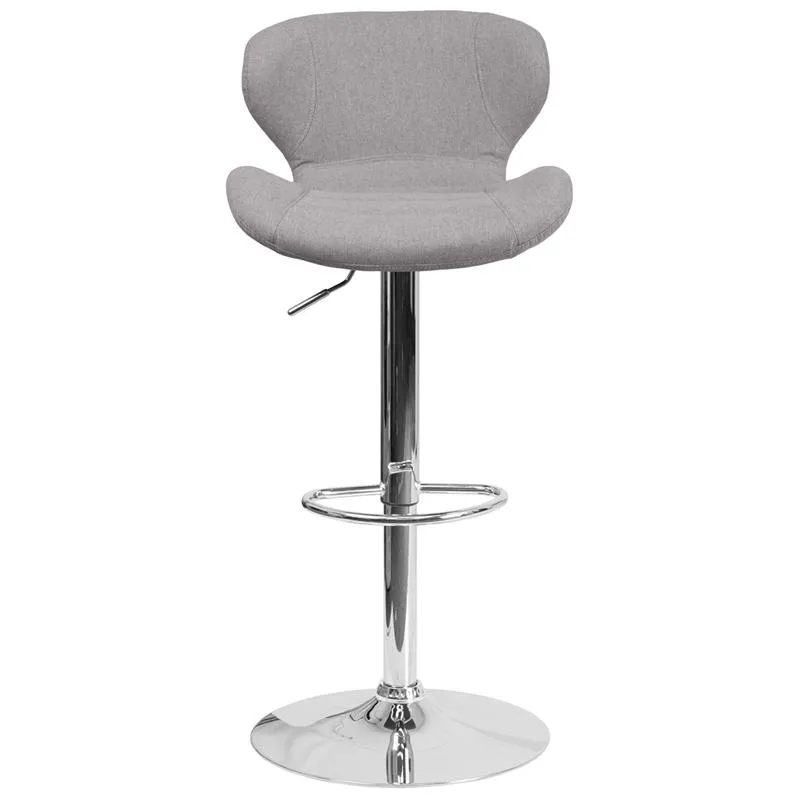 Contemporary Gray Fabric Adjustable Height Barstool With Curved Back And Chrome Base By Flash Furniture