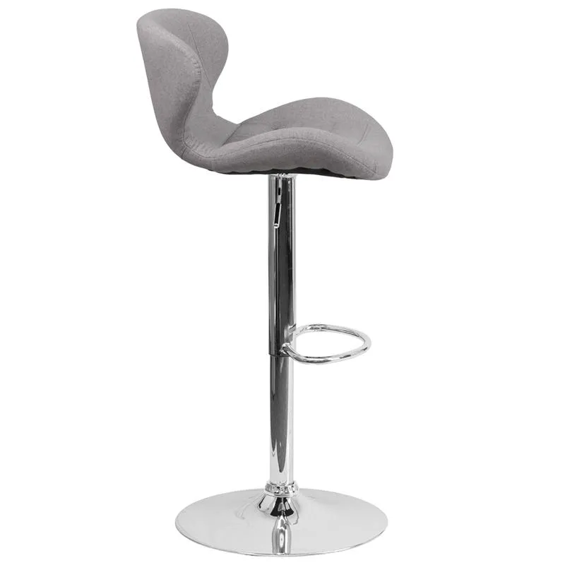 Contemporary Gray Fabric Adjustable Height Barstool With Curved Back And Chrome Base By Flash Furniture