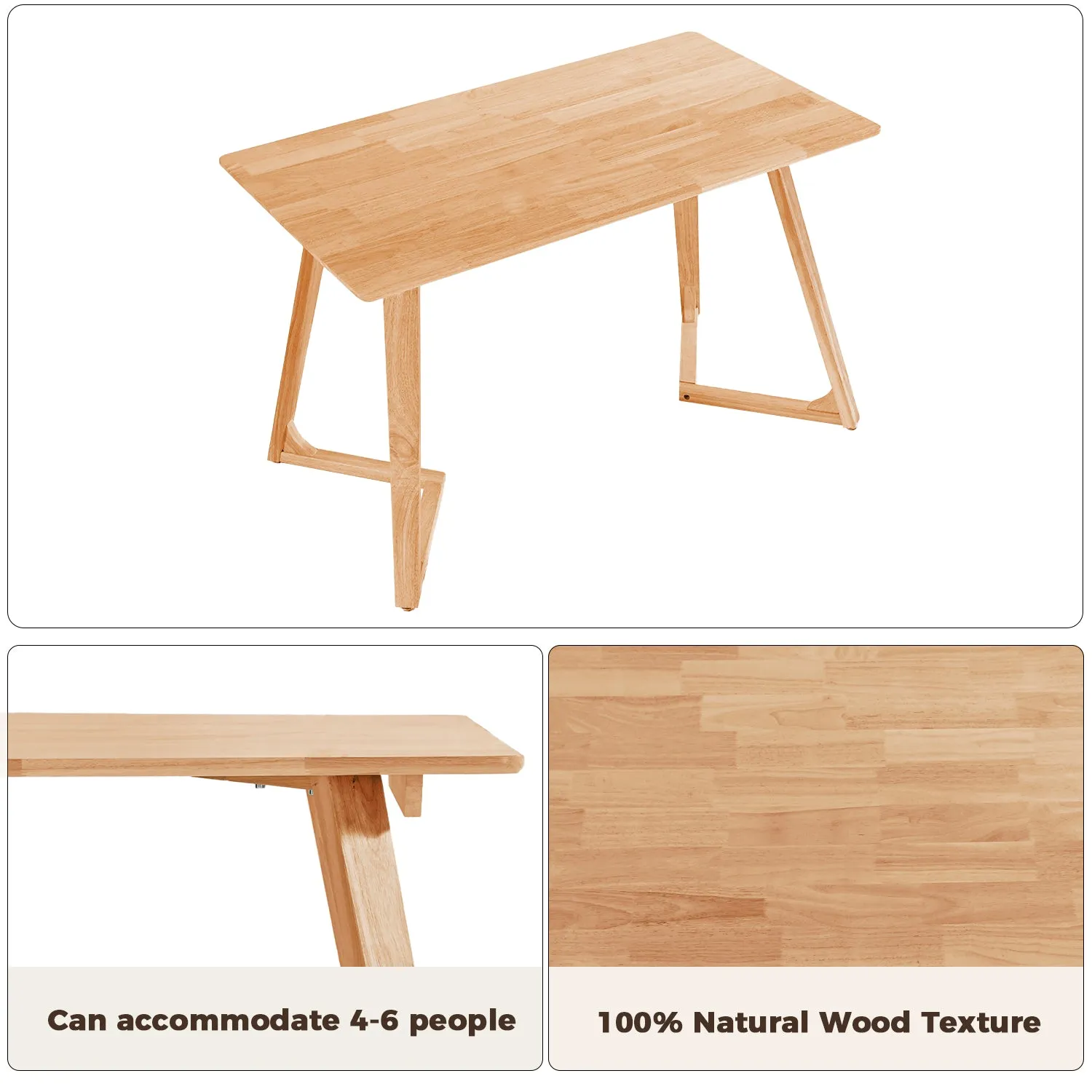 DELAVIN Solid Wood Dining Table with Outward Flared Legs