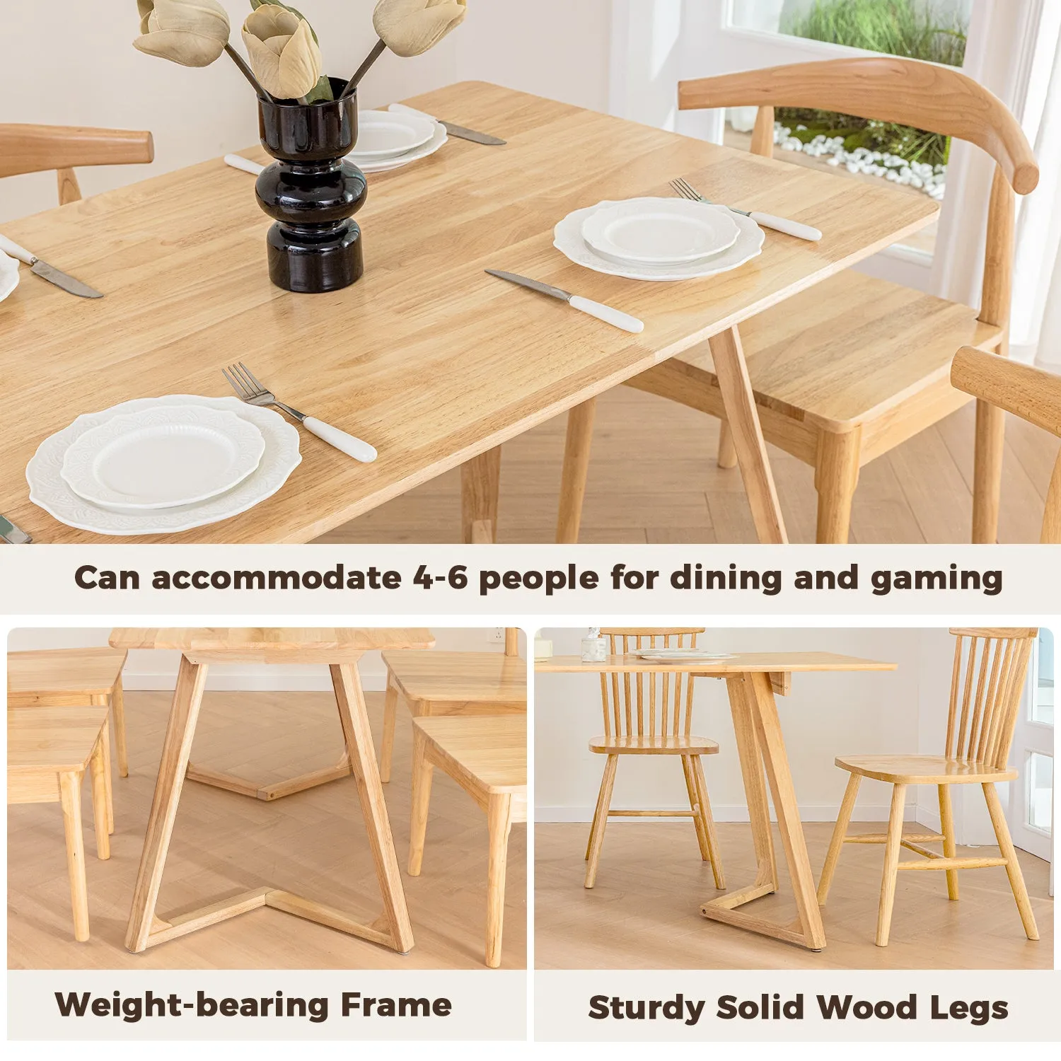 DELAVIN Solid Wood Dining Table with Outward Flared Legs