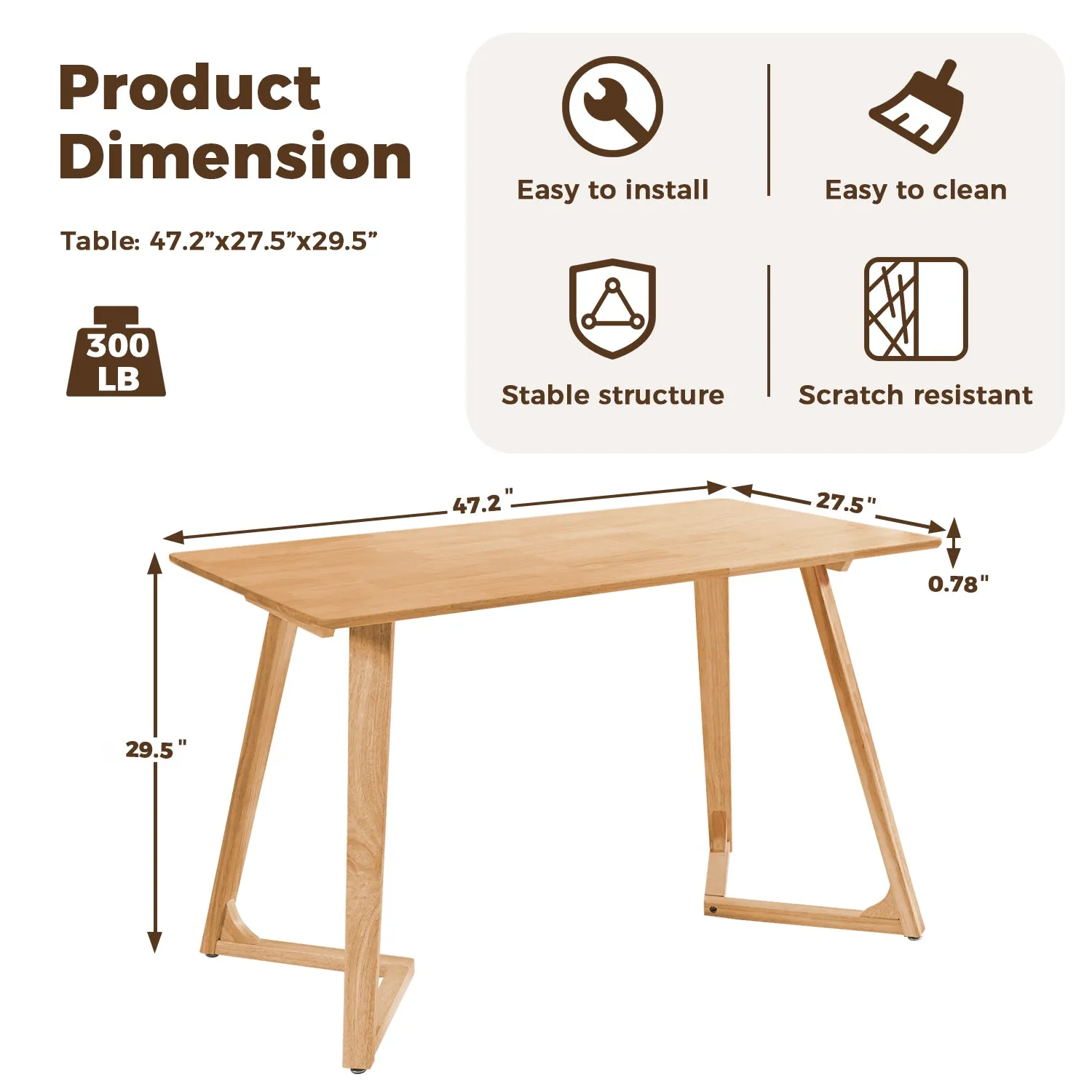 DELAVIN Solid Wood Dining Table with Outward Flared Legs