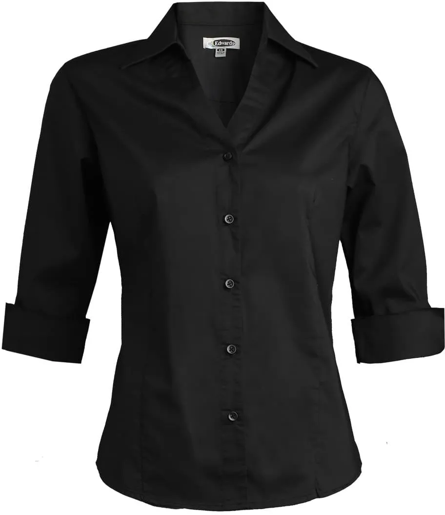 Edwards Ladies Tailored V Neck Stretch Blouse-OUTLET