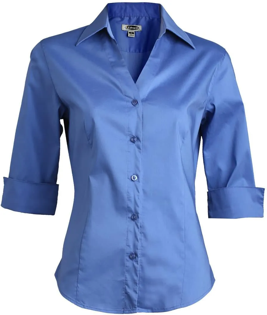 Edwards Ladies Tailored V Neck Stretch Blouse-OUTLET