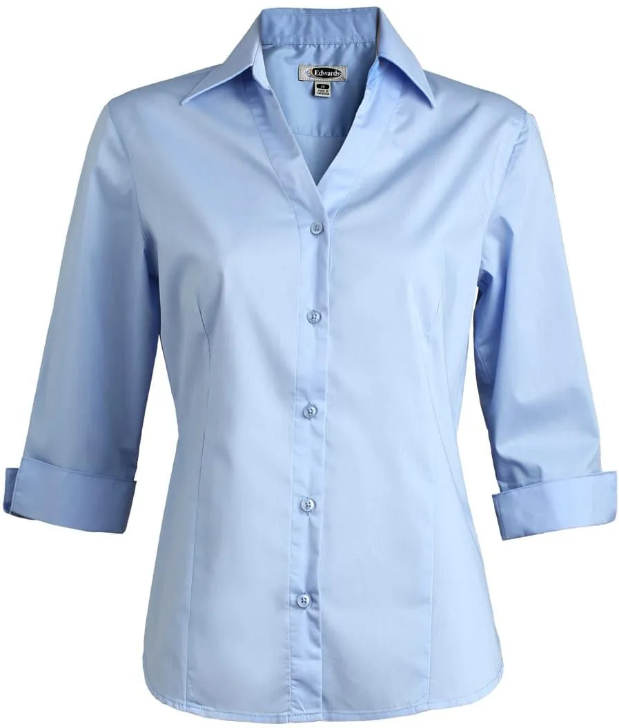 Edwards Ladies Tailored V Neck Stretch Blouse-OUTLET