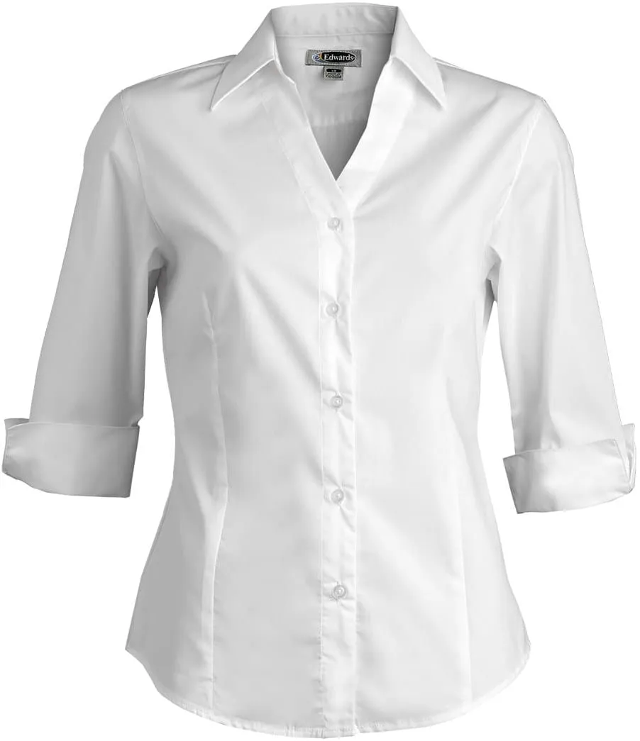 Edwards Ladies Tailored V Neck Stretch Blouse-OUTLET