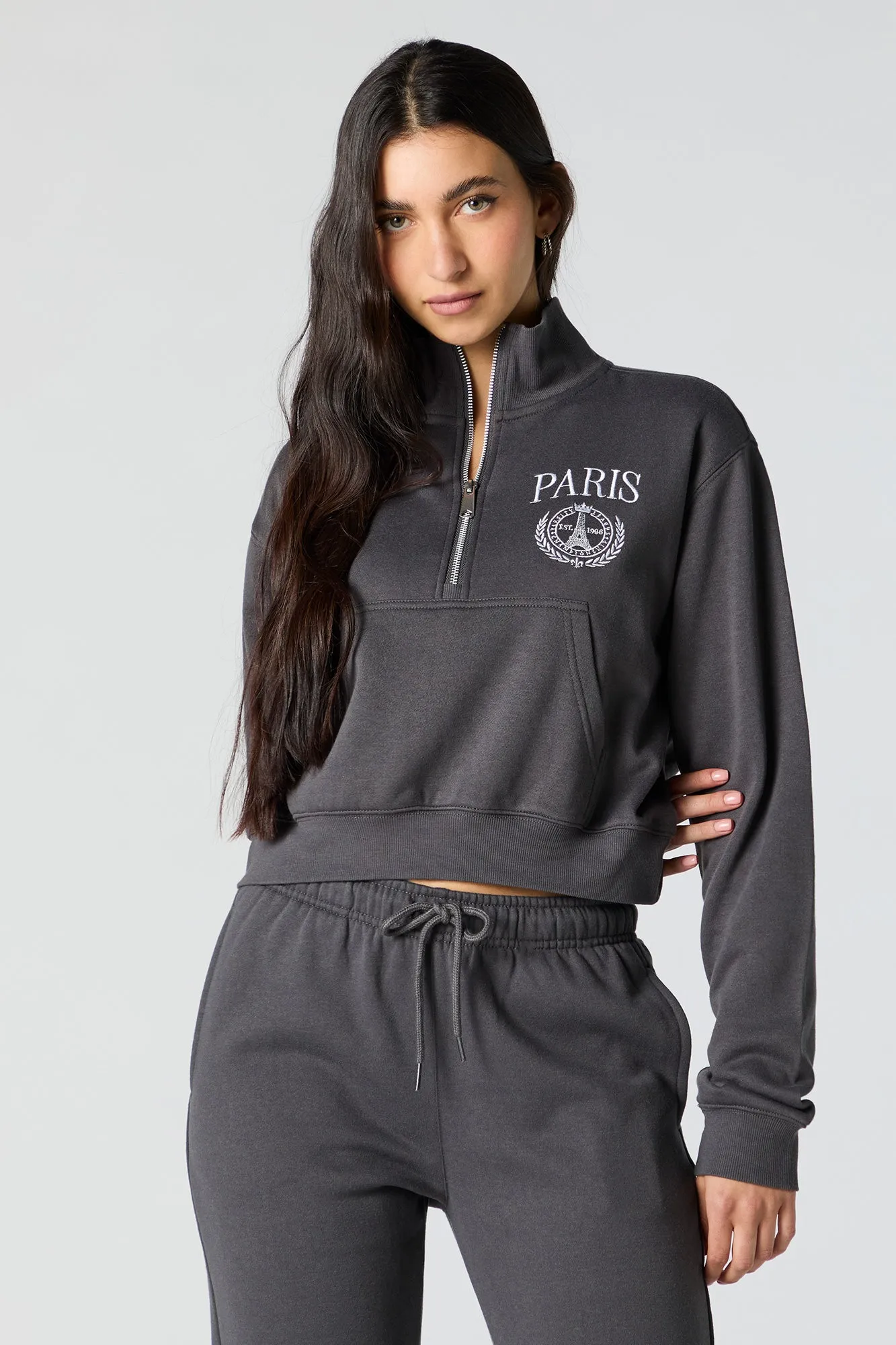 Embroidered Half Zip Fleece Sweatshirt