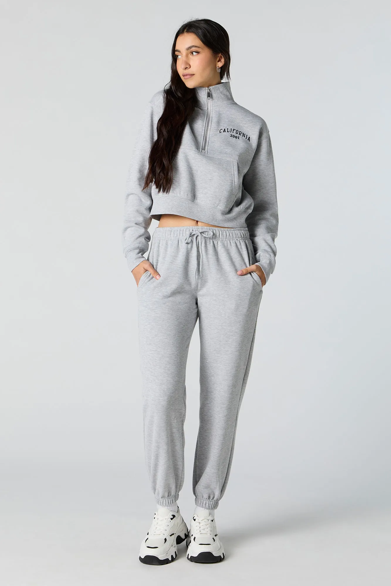 Embroidered Half Zip Fleece Sweatshirt