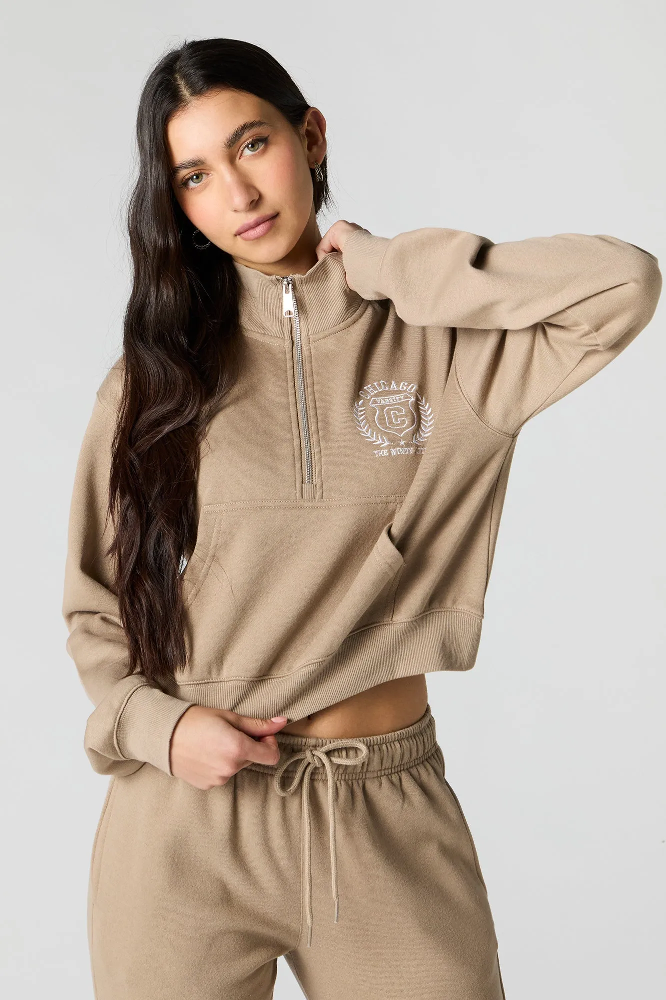 Embroidered Half Zip Fleece Sweatshirt