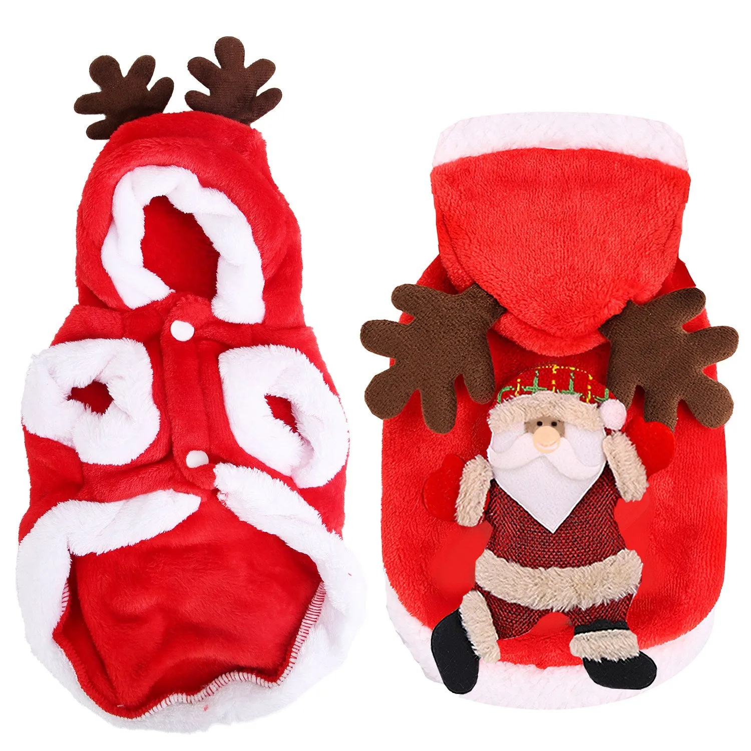 Fresh Fab Finds Pet Christmas Clothes Santa Claus Reindeer Antlers Costume Winter Outfit New Year Coat For Small Medium Dogs Cats Available in S/M/L/XL