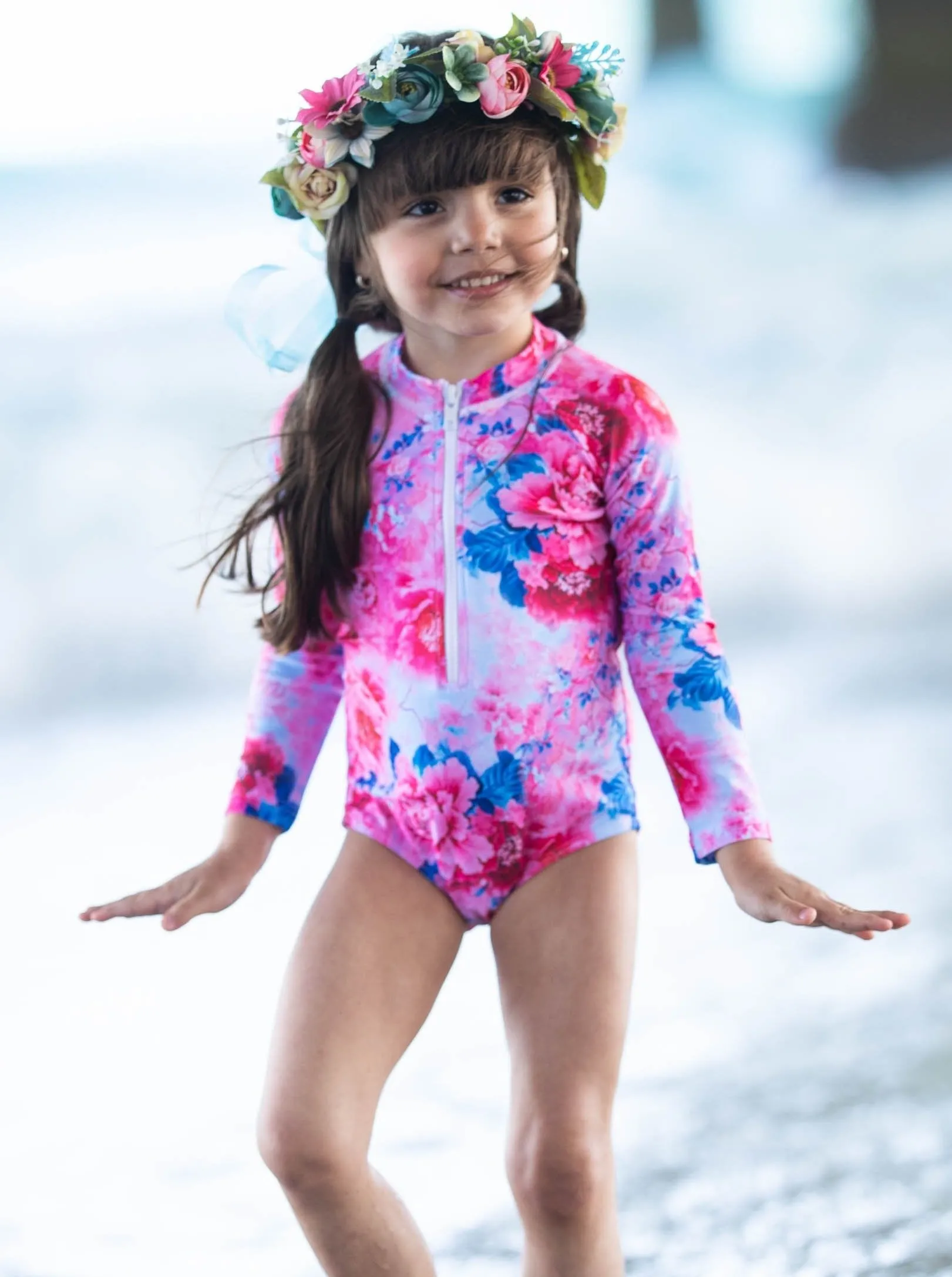 Girls Beauty and the Beach Rashguard One Piece Swimsuit