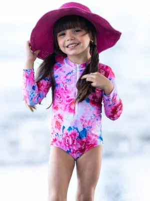 Girls Beauty and the Beach Rashguard One Piece Swimsuit