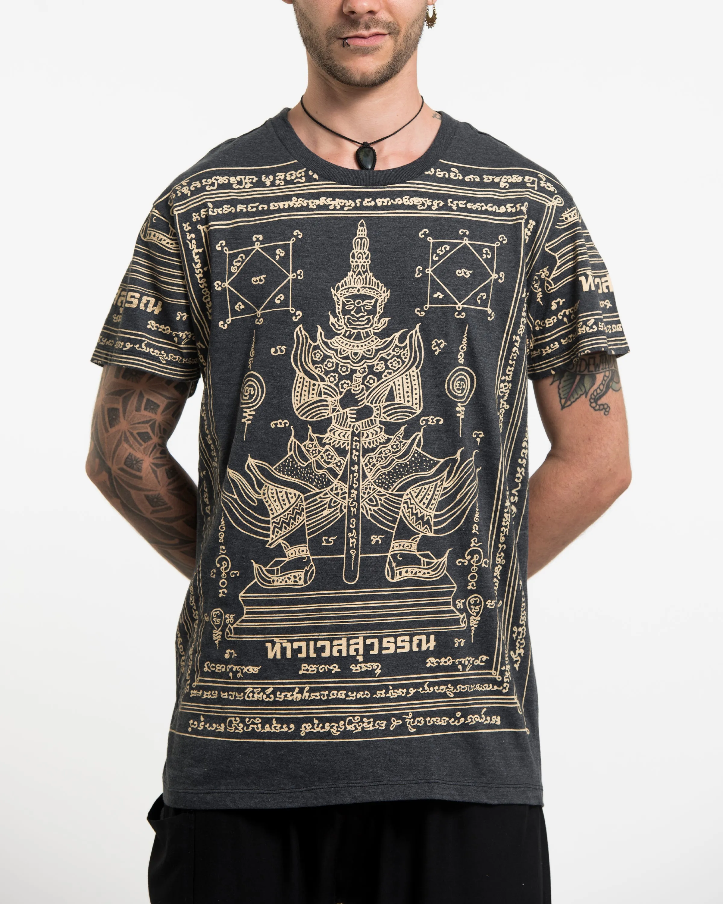 Mens Guardian Demon Tattoo T-Shirt in Black