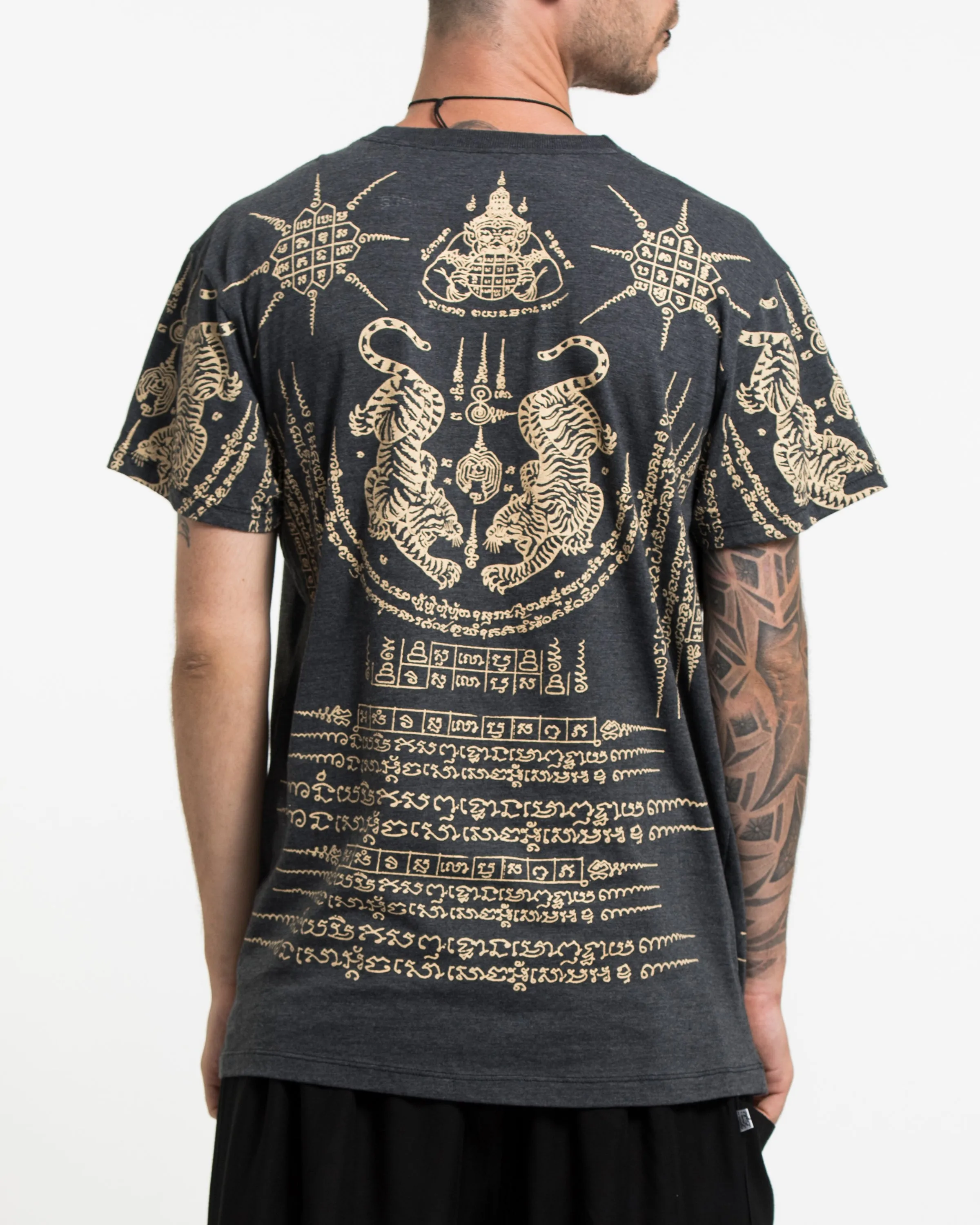 Mens Twin Tigers Tattoo T-Shirt in Black