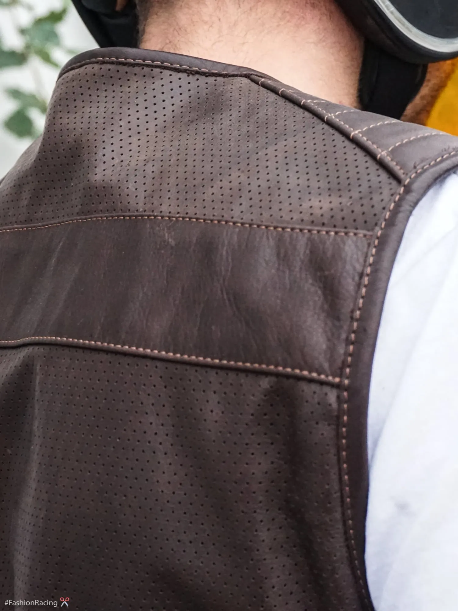 Motorcycle Rider Vest | Perforated Brown Leather | Handmade