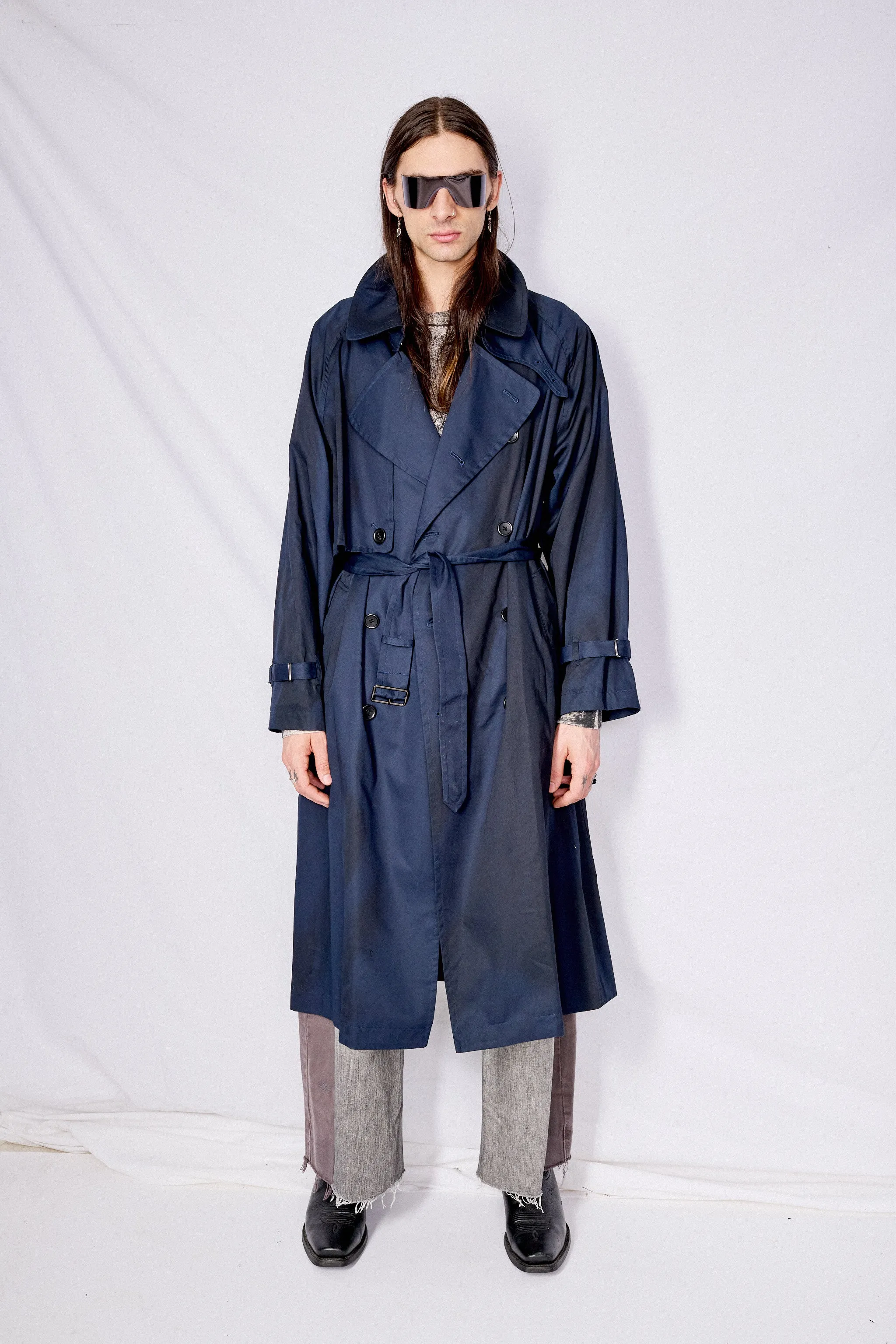 Navy Spray Printed Trench Coat