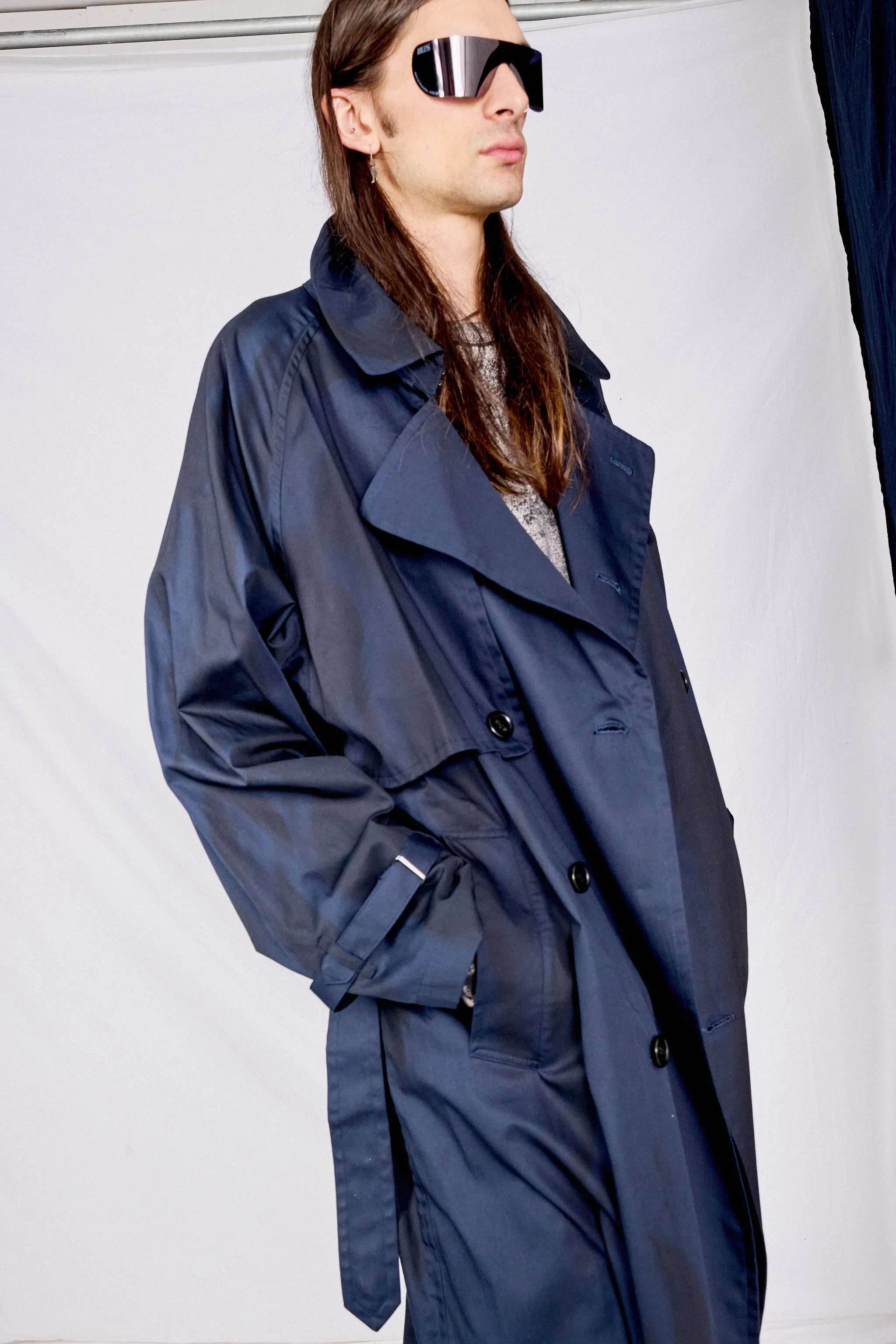 Navy Spray Printed Trench Coat