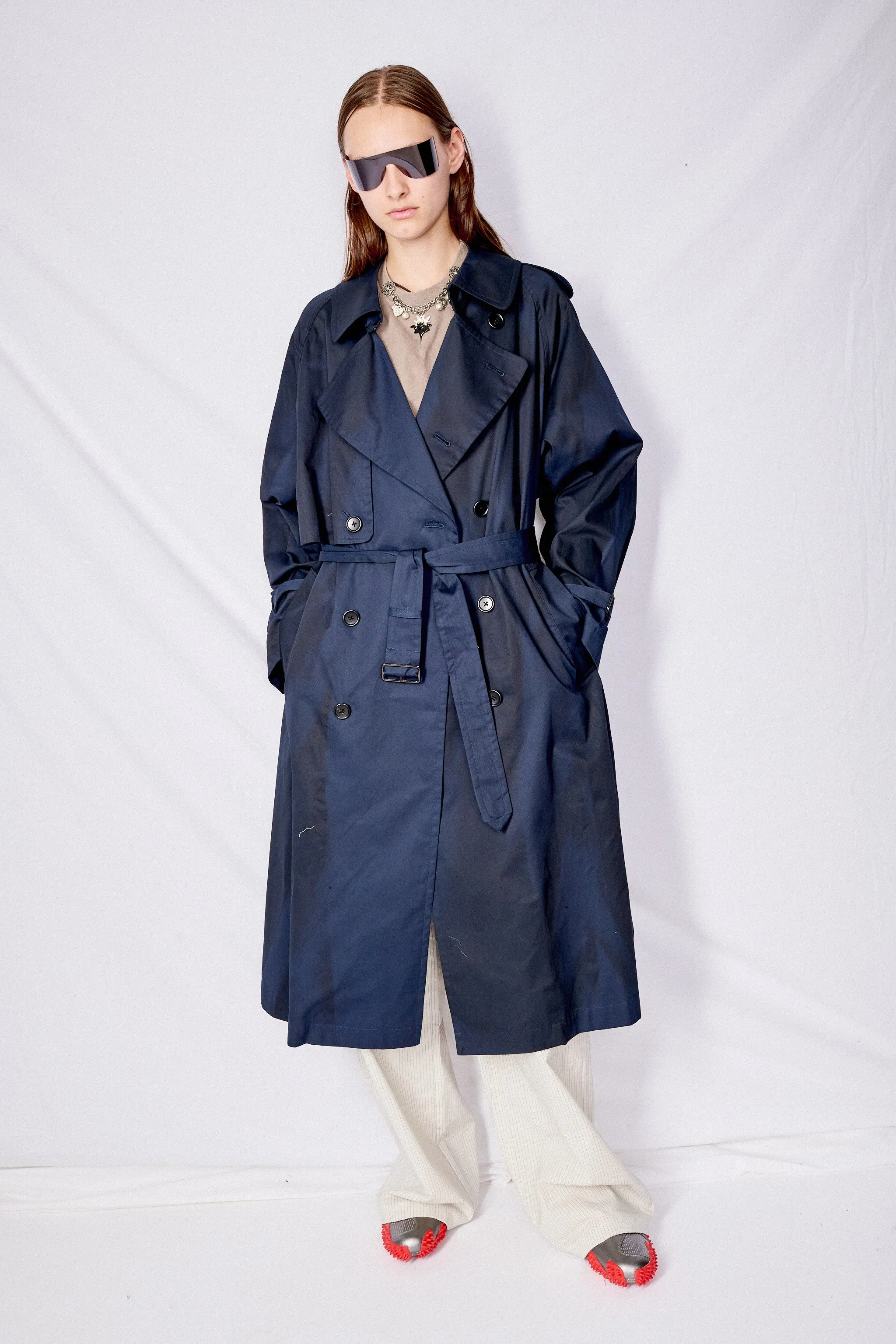 Navy Spray Printed Trench Coat