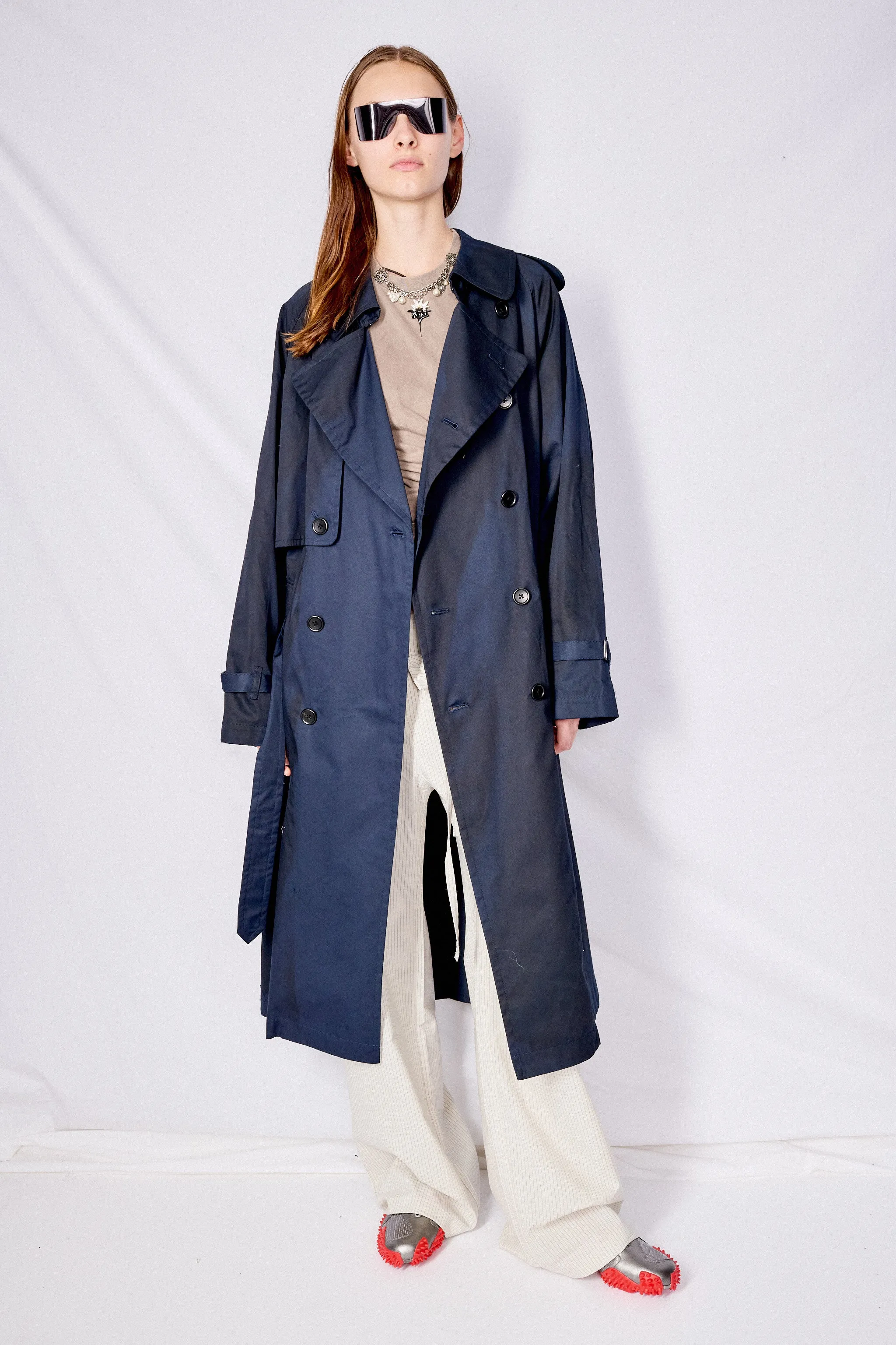 Navy Spray Printed Trench Coat