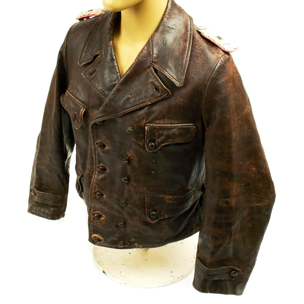 Original German WWII Officer Brown Leather 6th Panzer Division Wrap Jacket