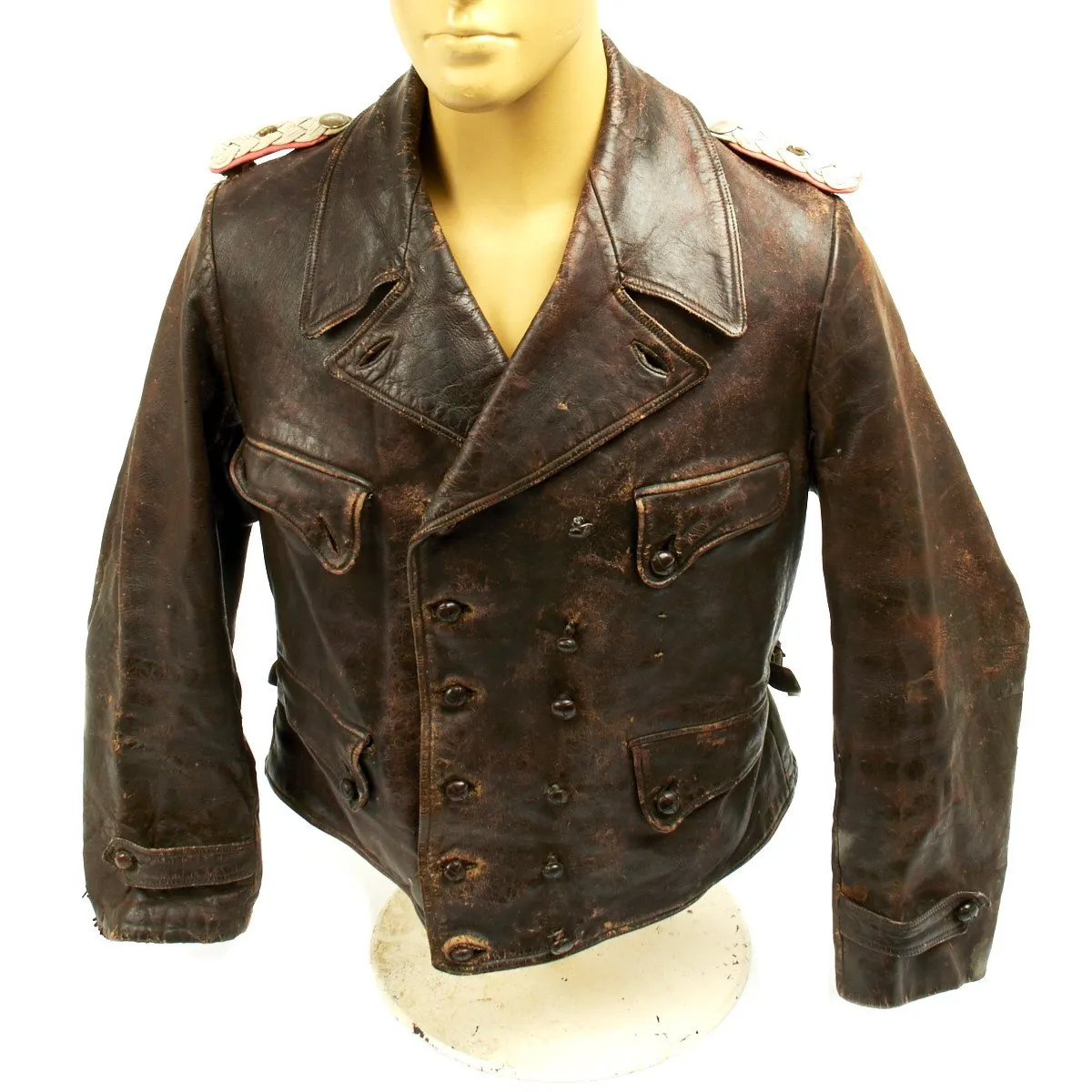 Original German WWII Officer Brown Leather 6th Panzer Division Wrap Jacket