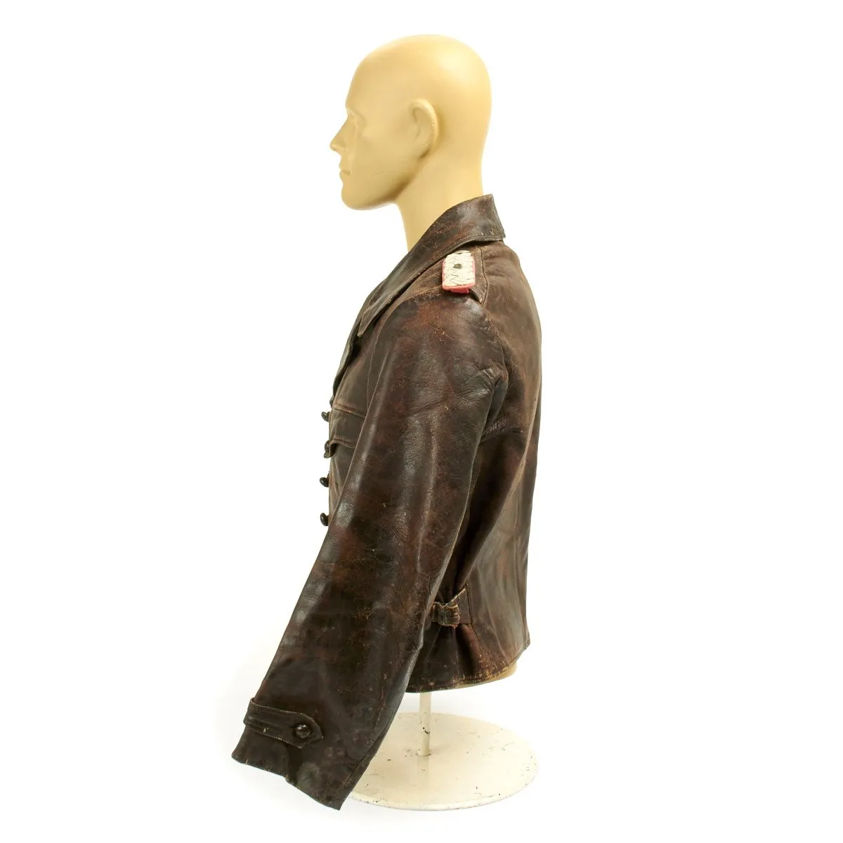 Original German WWII Officer Brown Leather 6th Panzer Division Wrap Jacket