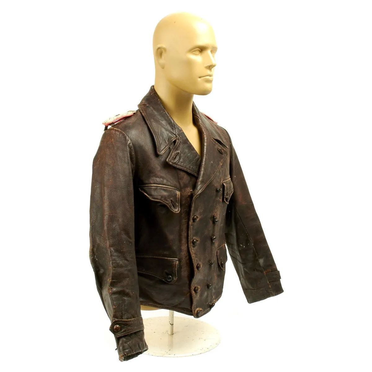 Original German WWII Officer Brown Leather 6th Panzer Division Wrap Jacket