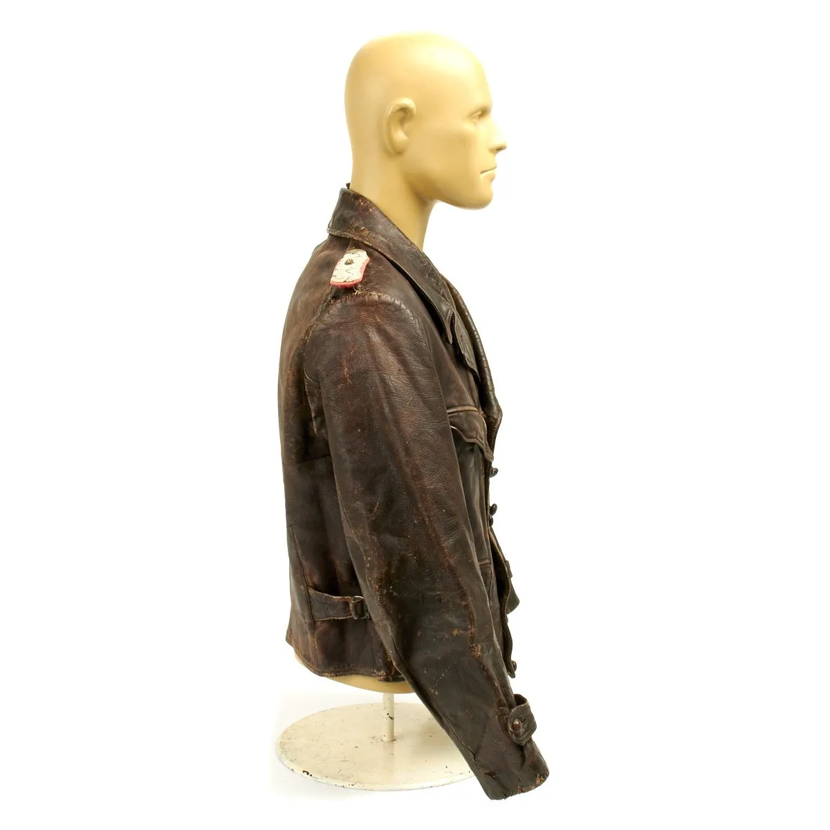 Original German WWII Officer Brown Leather 6th Panzer Division Wrap Jacket