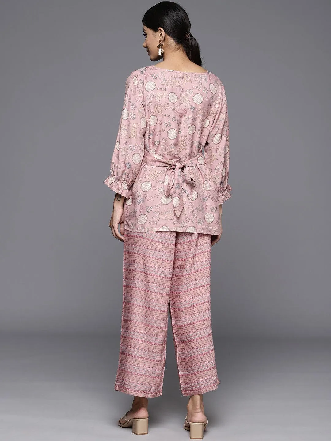 Pink Printed Silk Blend Co-Ords