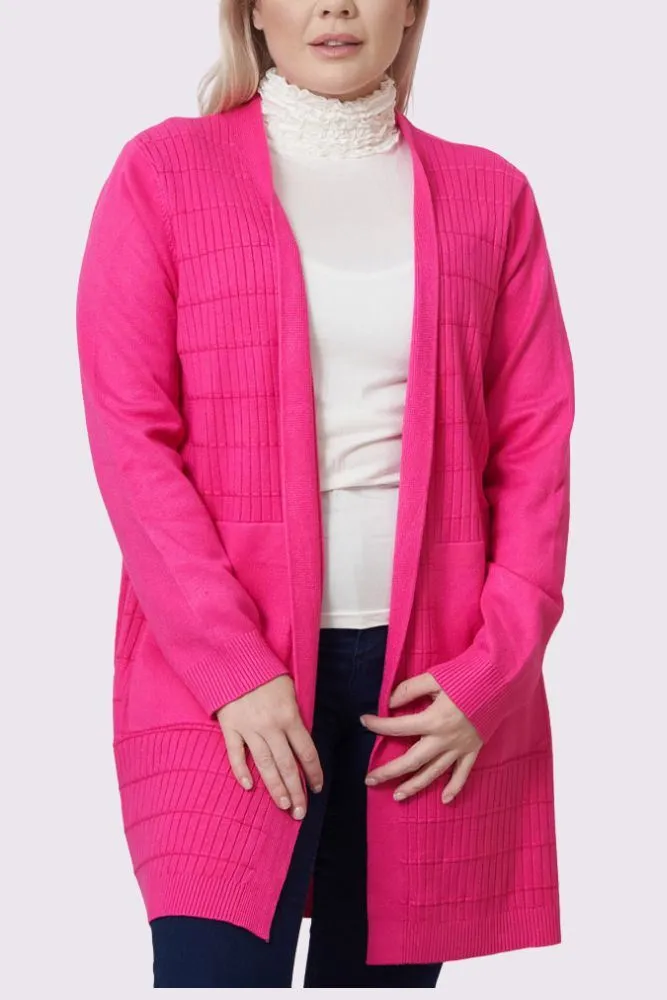 Plain Ribbed Open Front Pocket Cardigan