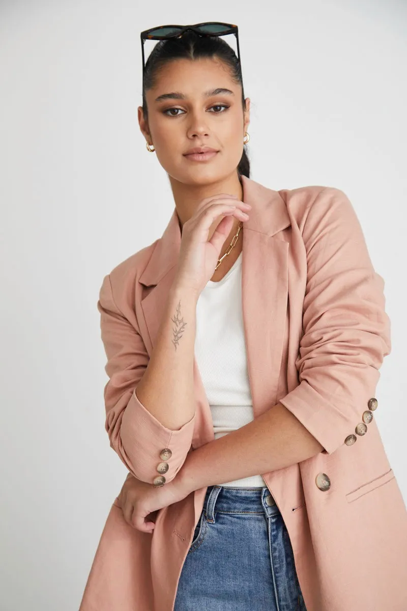 RE:UNION - Constant Blush Linen Blazer - Blush