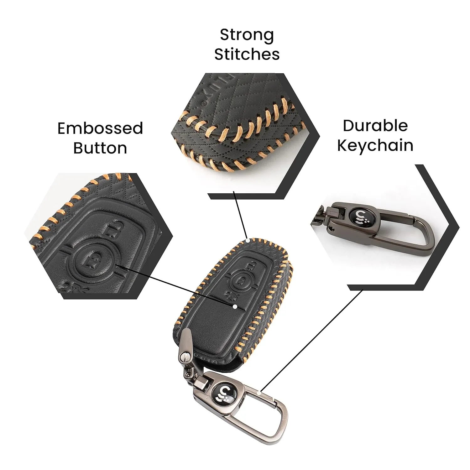 SHOPOFLUX leather Key Cover Compatible for Endeavour | Figo | Aspire | Freestyle Titanium 3 Button Smart Key - Black (Copy)