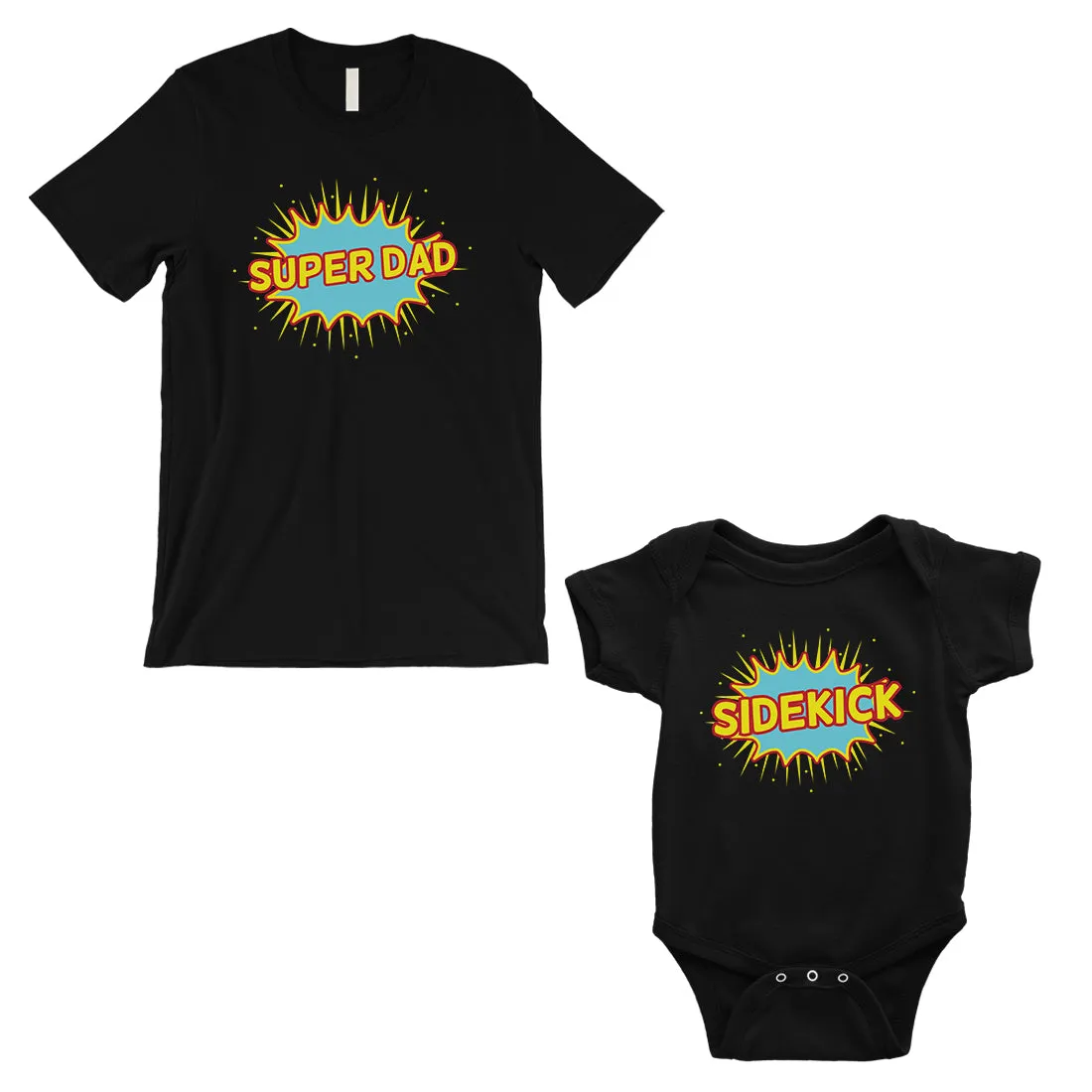 Super Dad Sidekick Dad and Baby Matching Outfits Black