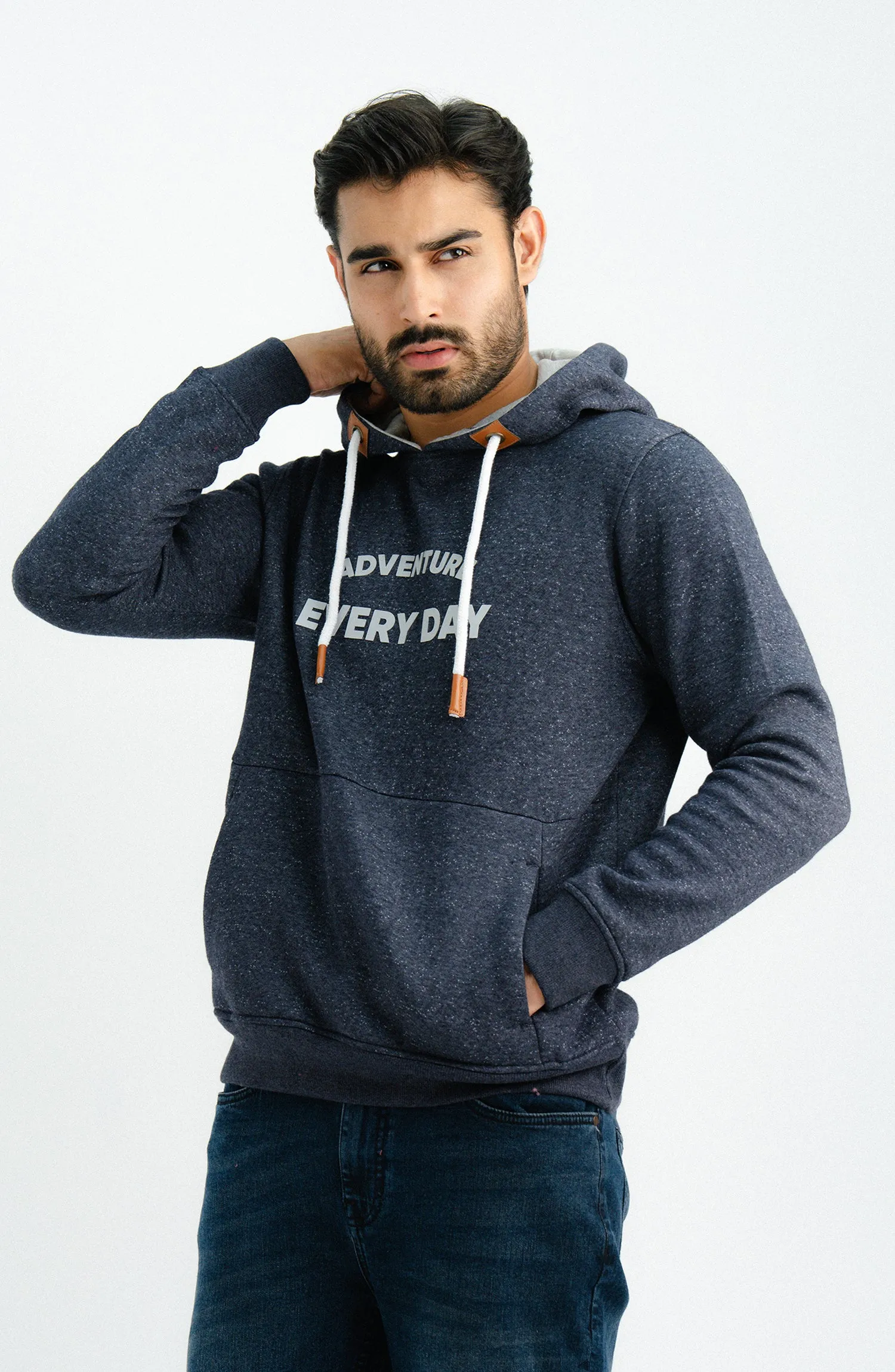 Textured Neps Pullover Navy Blue