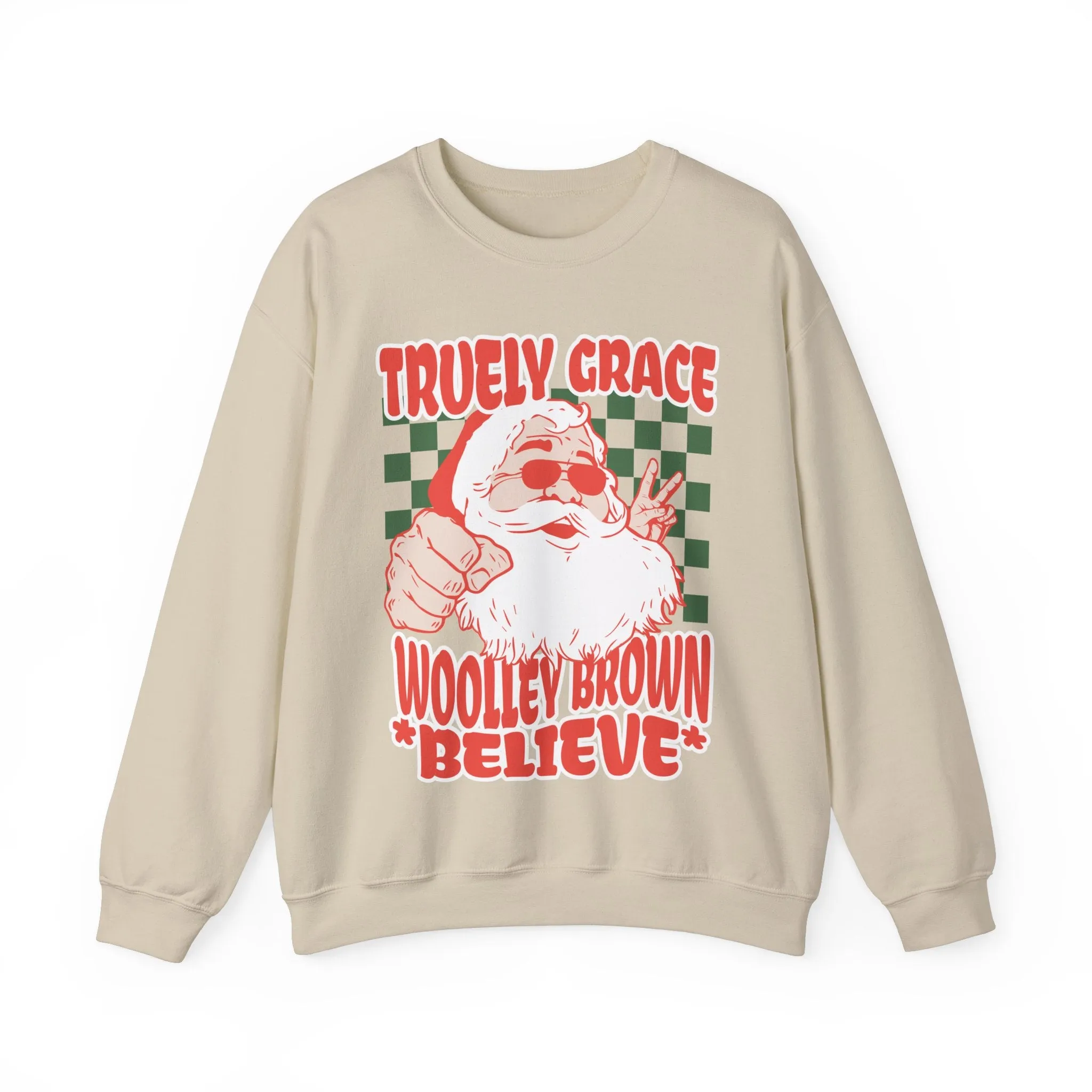 Truely Grace Woolley Brown Believe Retro Crewneck