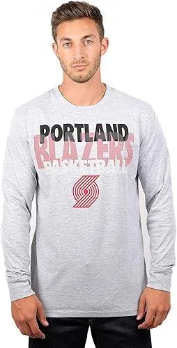 Ultra Game NBA Official Men’s Super Soft Supreme Long Sleeve T-Shirt - Unisex, Portland Trail Blazers, Heather Gray|Portland Trail Blazers