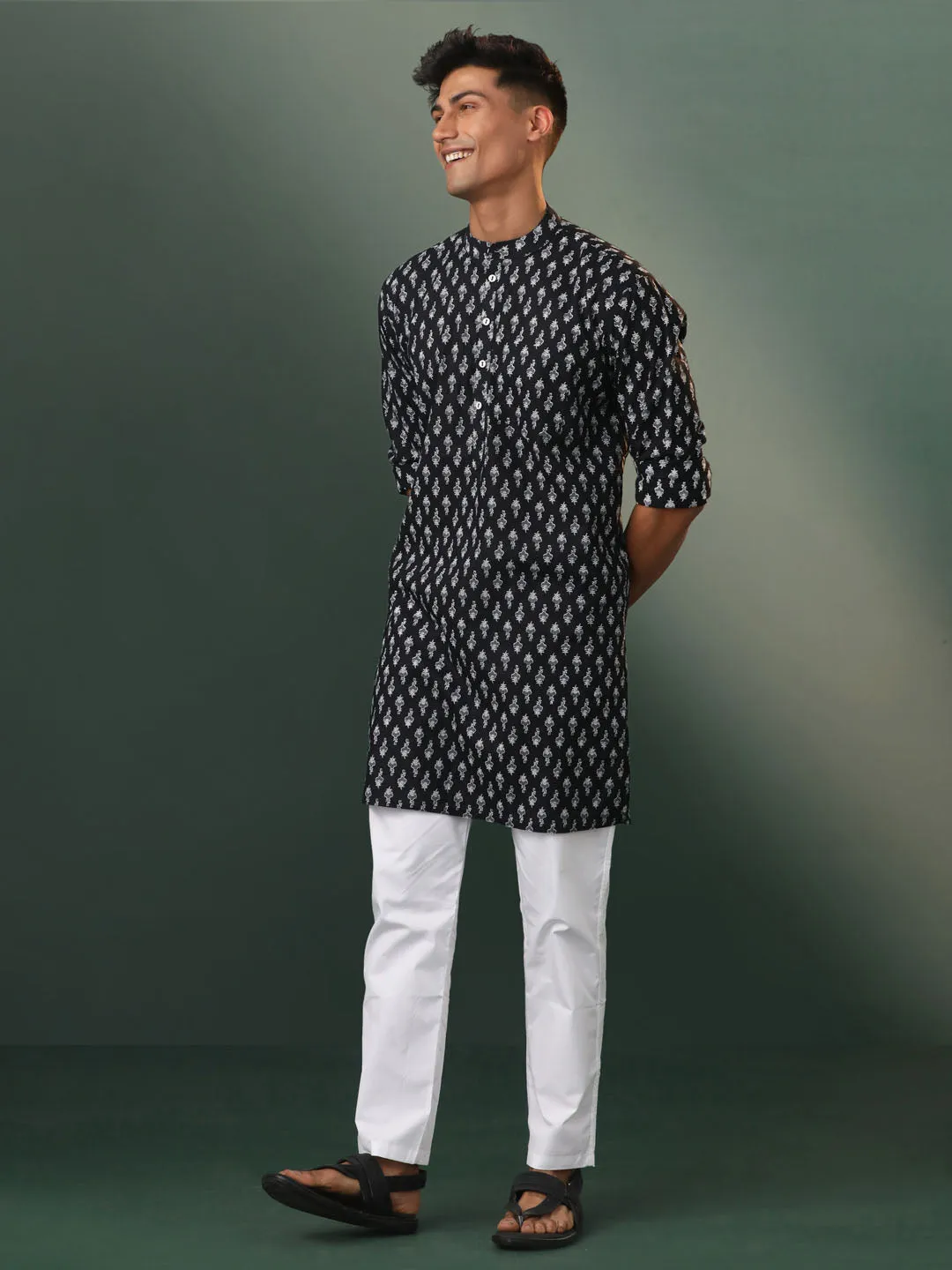 VASTRAMAY Men's Black Cotton Kurta Set