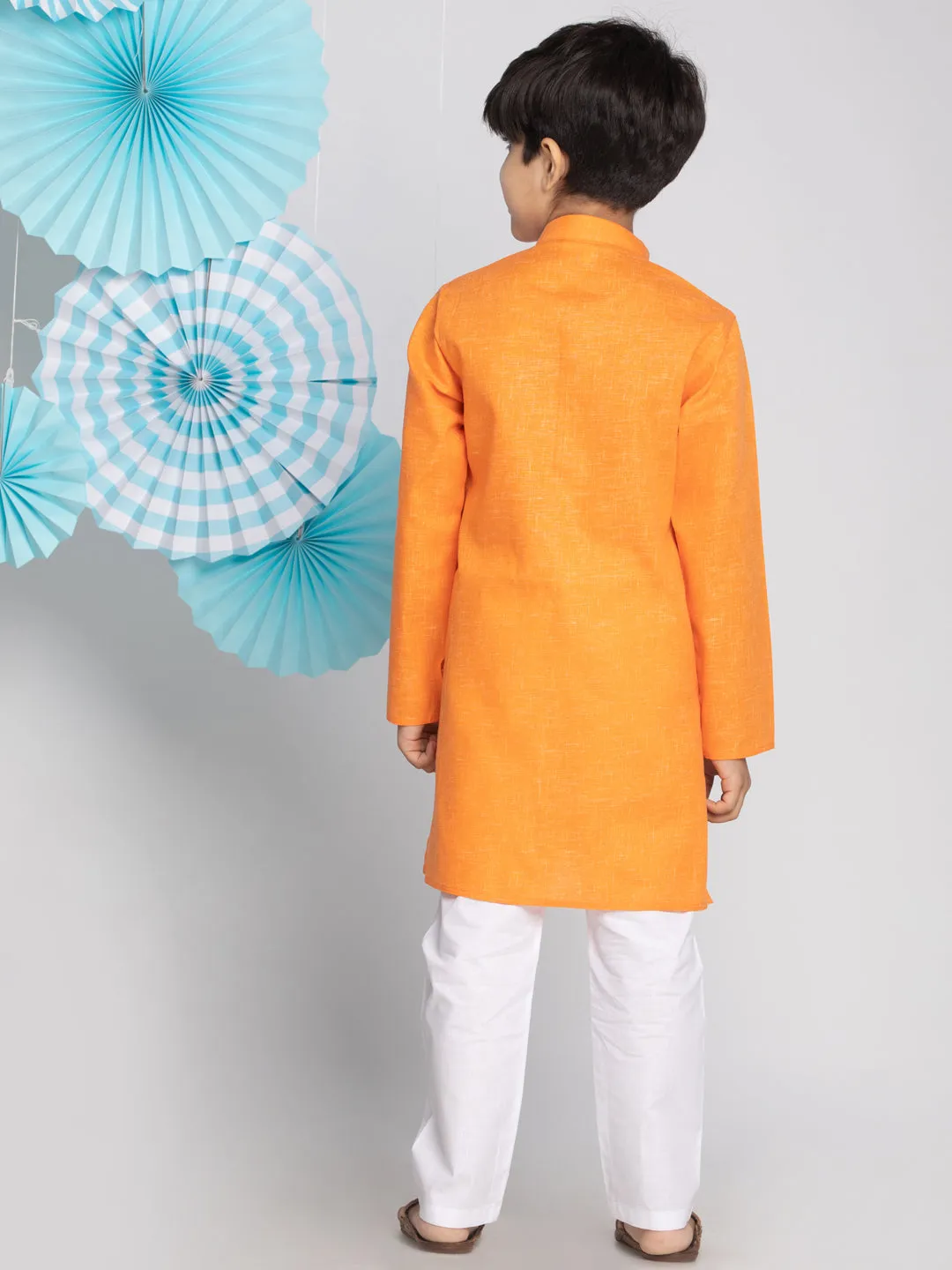 Vastramay Orange And White Baap Beta Kurta And Pyjama Set